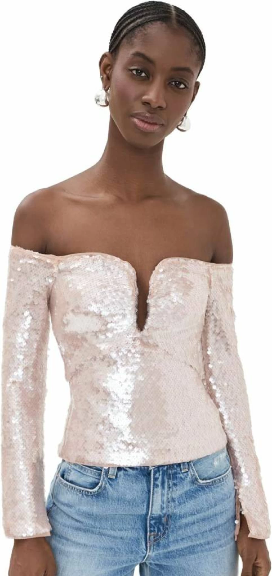 Self Portrait Women's Sequin Off Shoulder Party Top - Glitter Embellished Blouse for Evening Wear