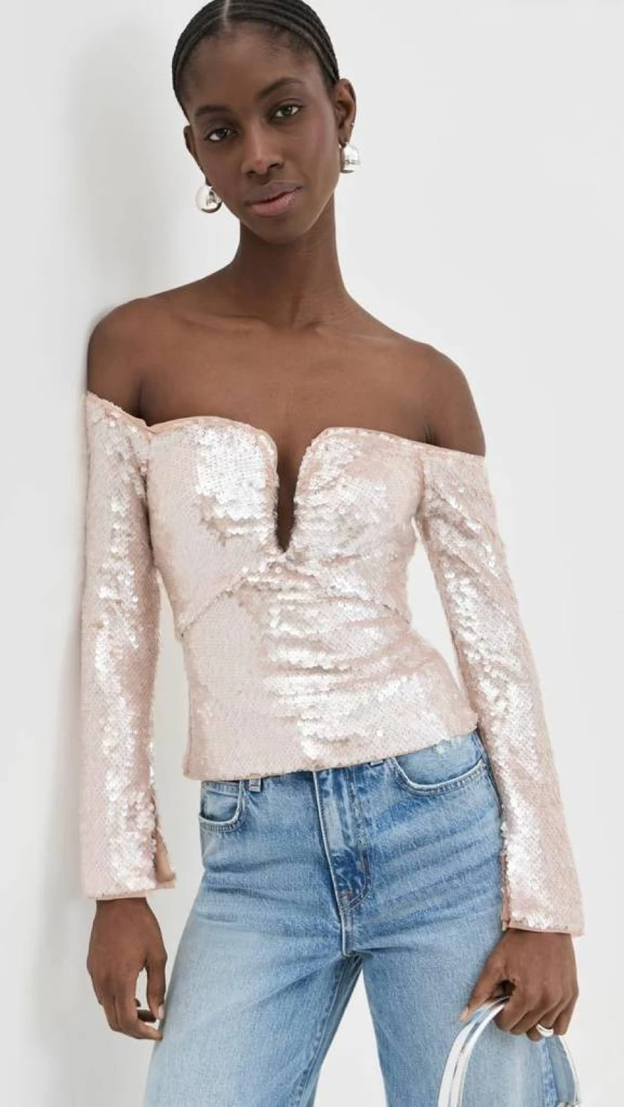 Self Portrait Women's Sequin Off Shoulder Party Top - Glitter Embellished Blouse for Evening Wear