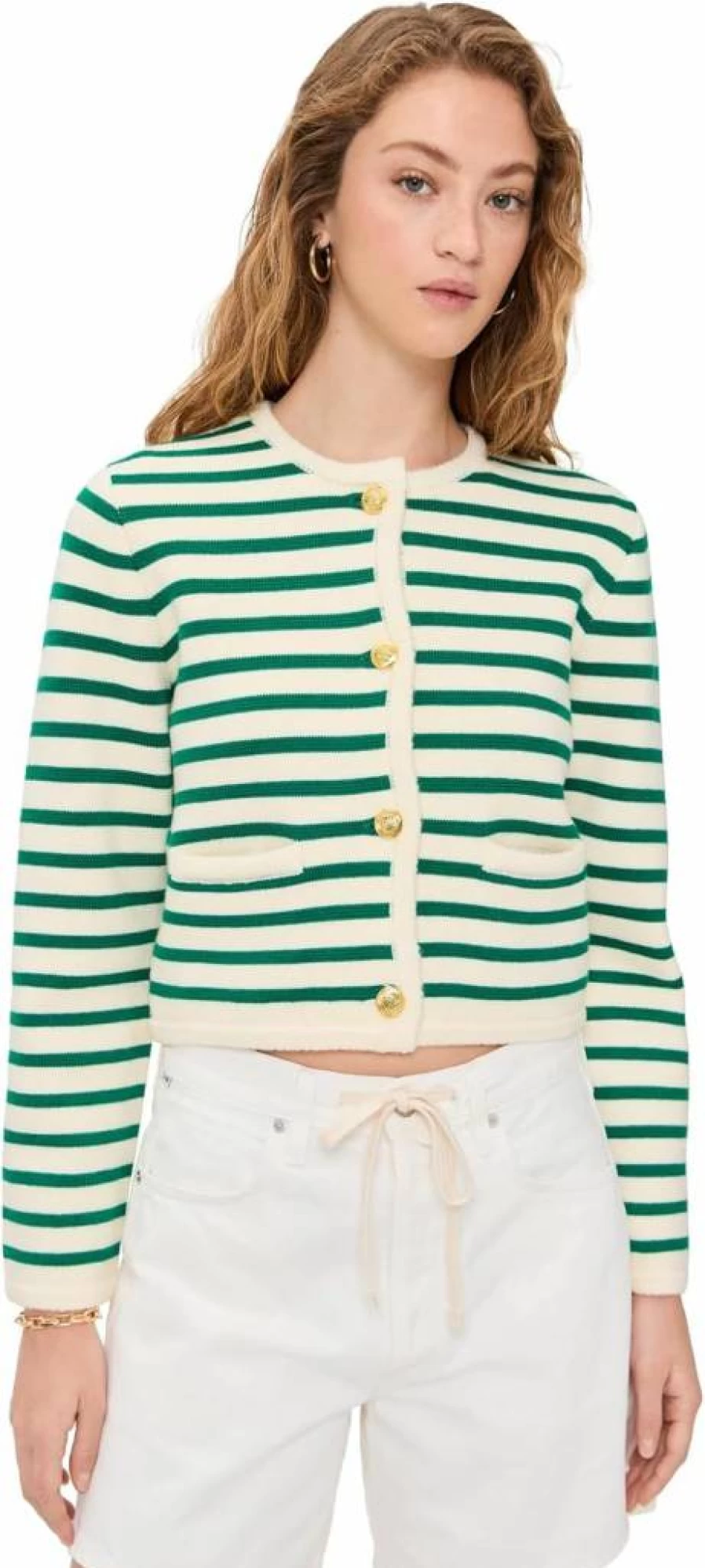 English Factory Women's Striped Knit Cardigan Sweater - Cozy Casual Long Sleeve Pullover