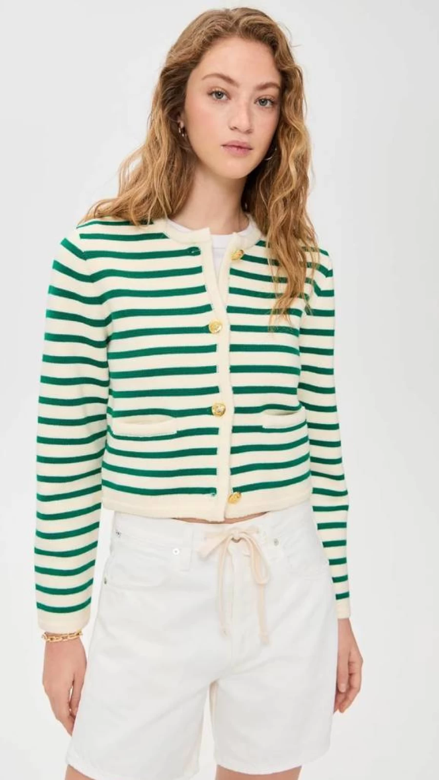 English Factory Women's Striped Knit Cardigan Sweater - Cozy Casual Long Sleeve Pullover