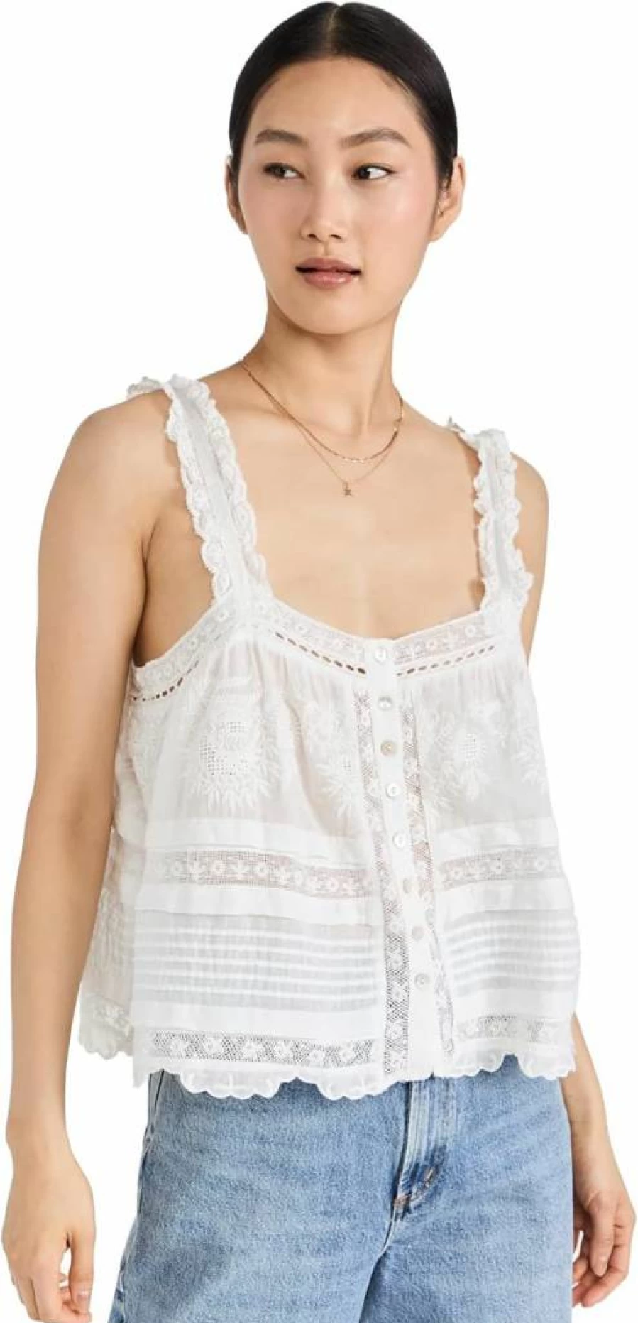 LOVESHACKFANCY Women's Sully Top - Floral Lace Blouse for Women