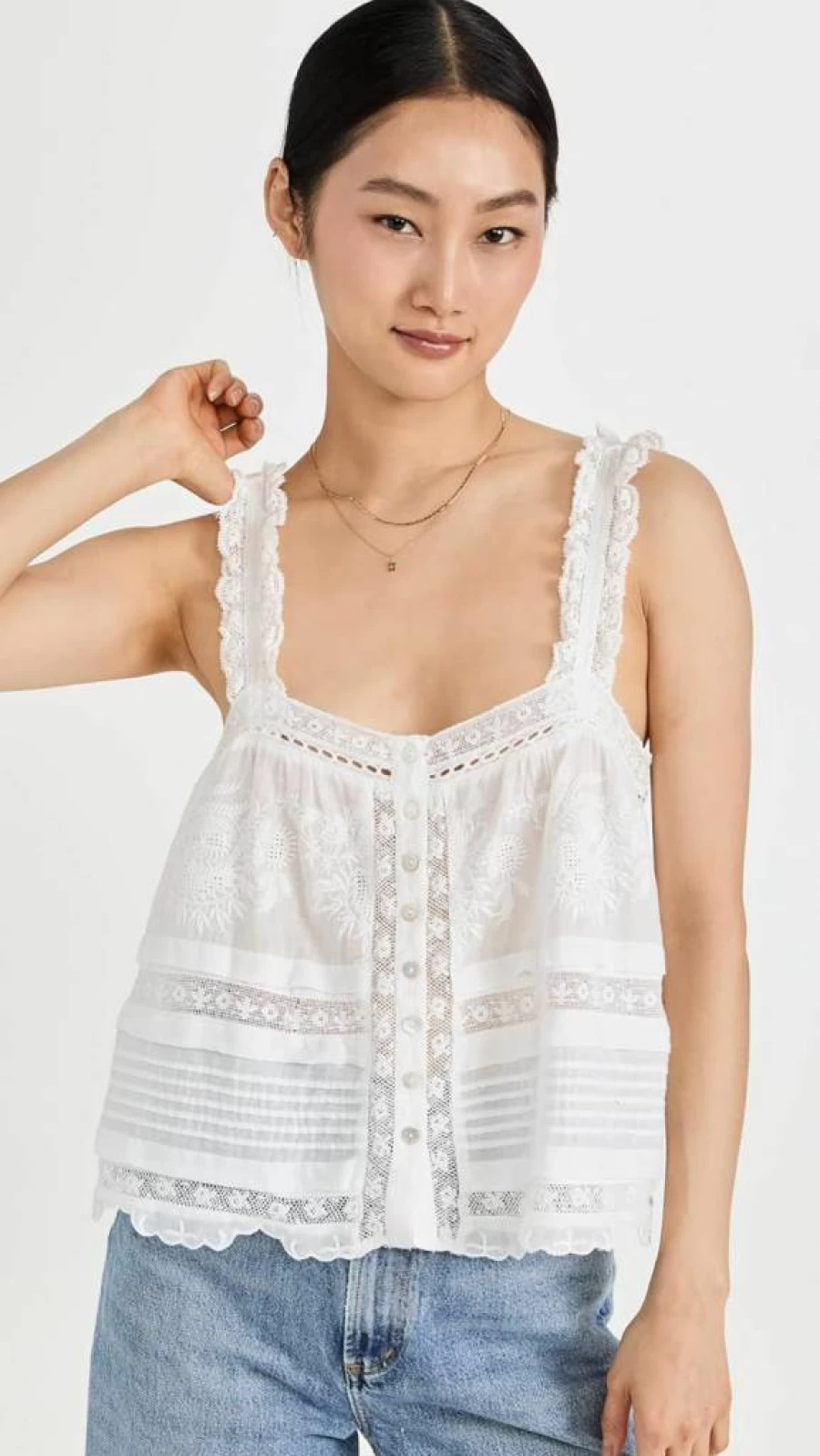 LOVESHACKFANCY Women's Sully Top - Floral Lace Blouse for Women
