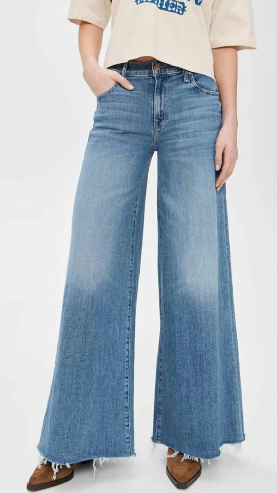 MOTHER Women's Swisher Sneaker Fray Hem Jeans - Distressed Denim with Raw Edge Detail