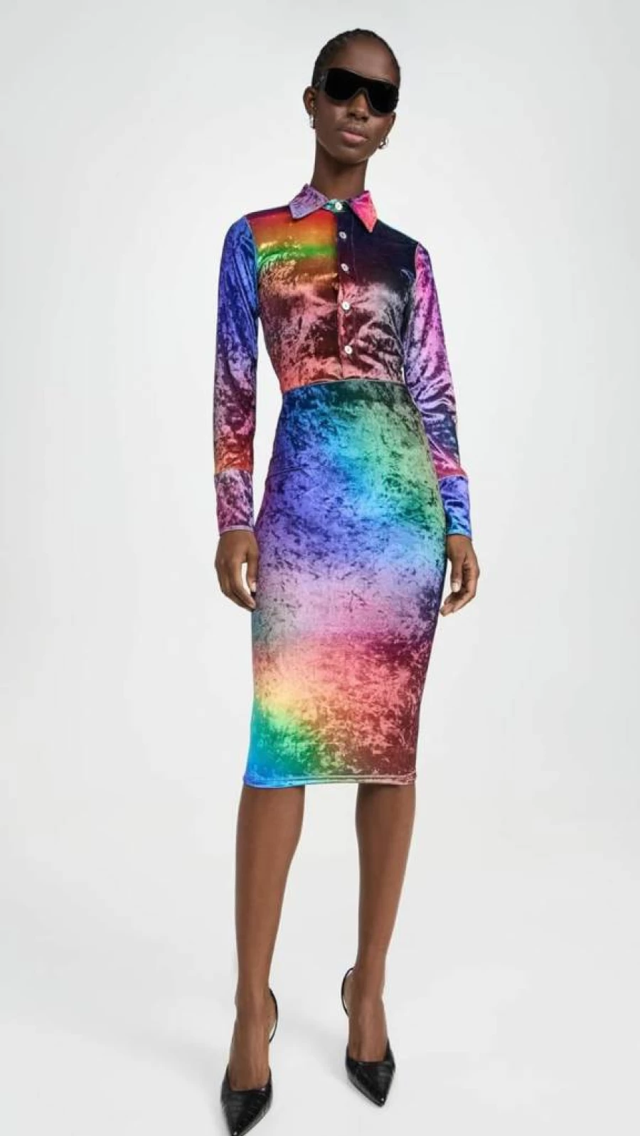 BruceGlen Women's Prism Crushed Velvet Pencil Skirt - Stretchy High Waist Slim Fit Velvet Skirt for Women