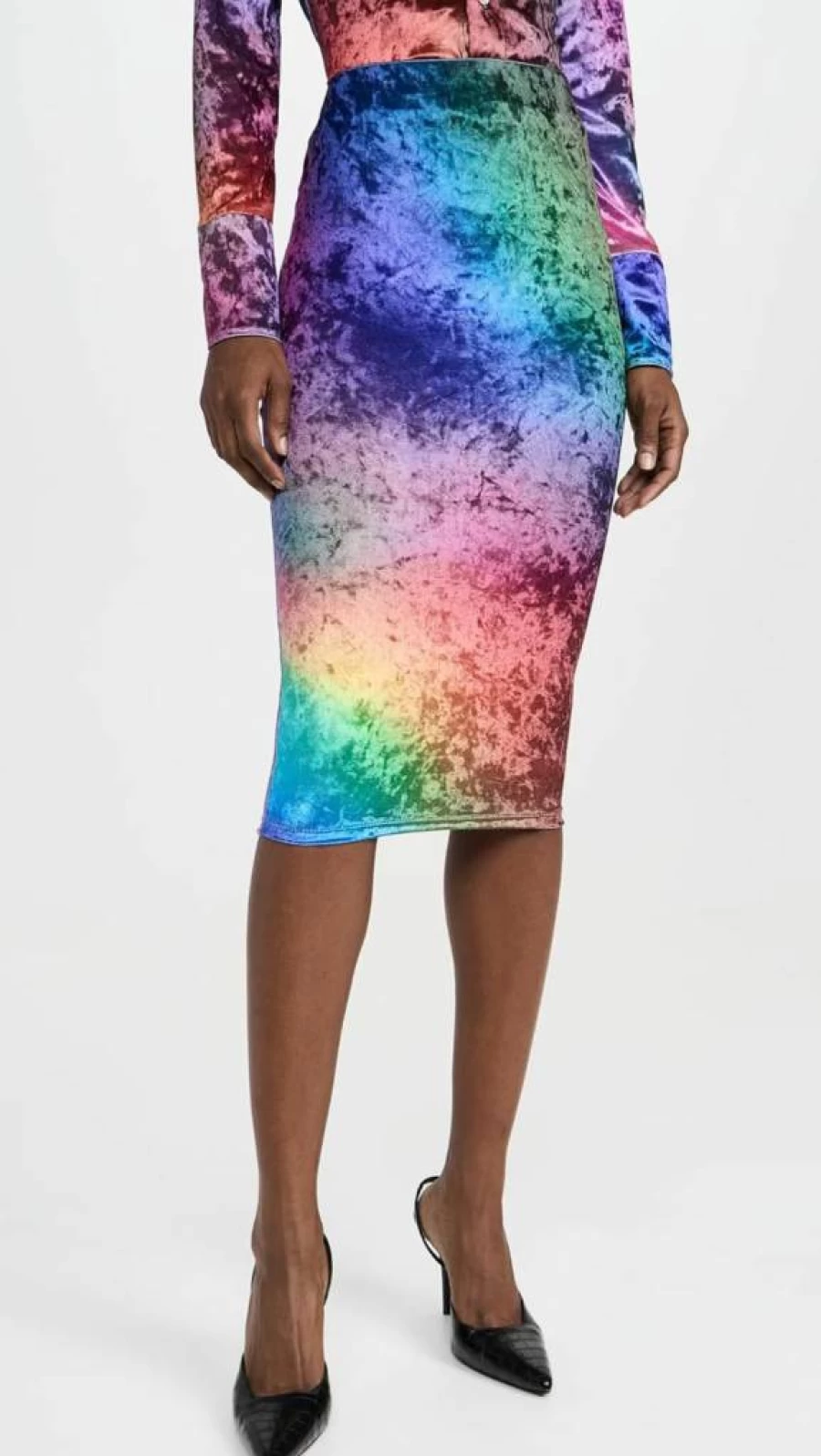 BruceGlen Women's Prism Crushed Velvet Pencil Skirt - Stretchy High Waist Slim Fit Velvet Skirt for Women