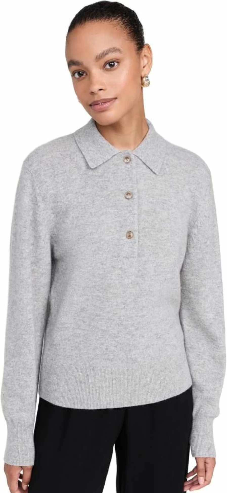 White + Warren Women's Premium Cashmere Polo Shirt with Button Detail