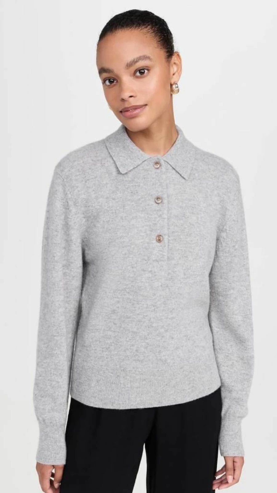 White + Warren Women's Premium Cashmere Polo Shirt with Button Detail