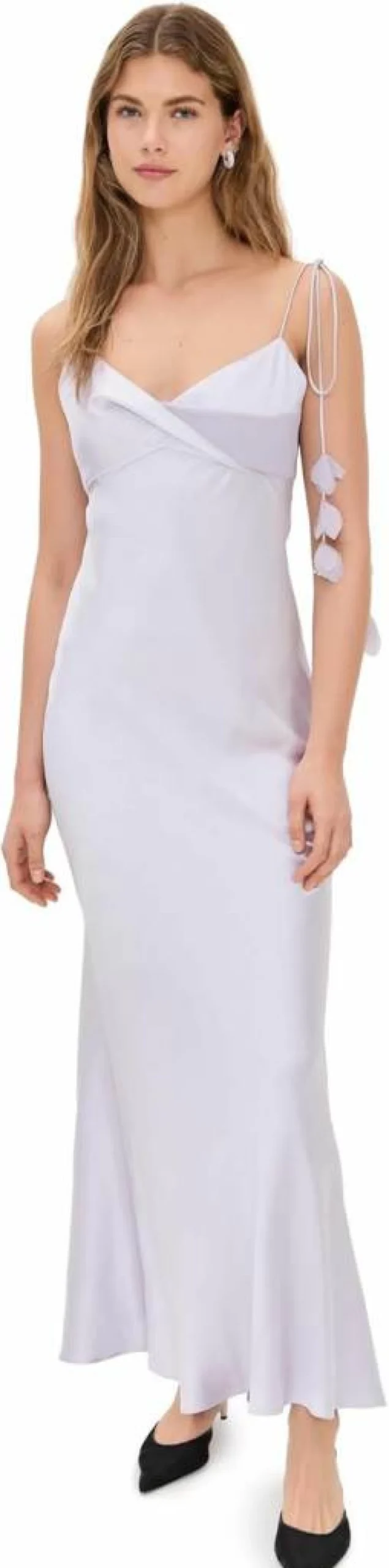 Self Portrait Lilac Satin Floral Maxi Dress for Women - Elegant Long Satin Gown with Flower Details