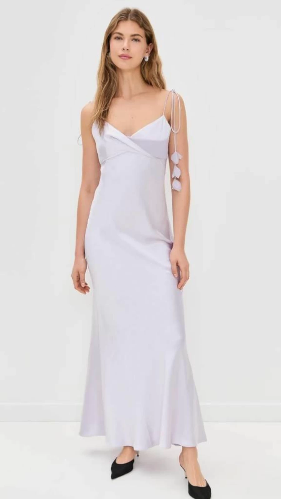 Self Portrait Lilac Satin Floral Maxi Dress for Women - Elegant Long Satin Gown with Flower Details