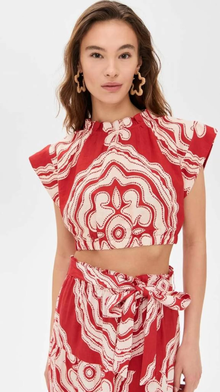 lemlem Women's Muna Ruched Crop Top - Stylish Stretch Fit Summer T-Shirt