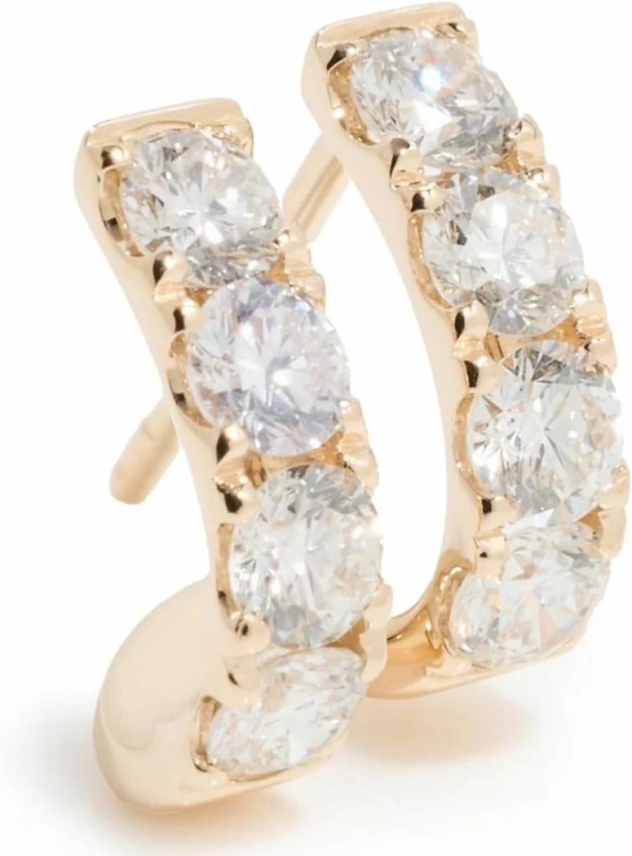 EF Collection 14K Gold Single Jumbo Diamond Mini Huggie Hoop Earrings for Women