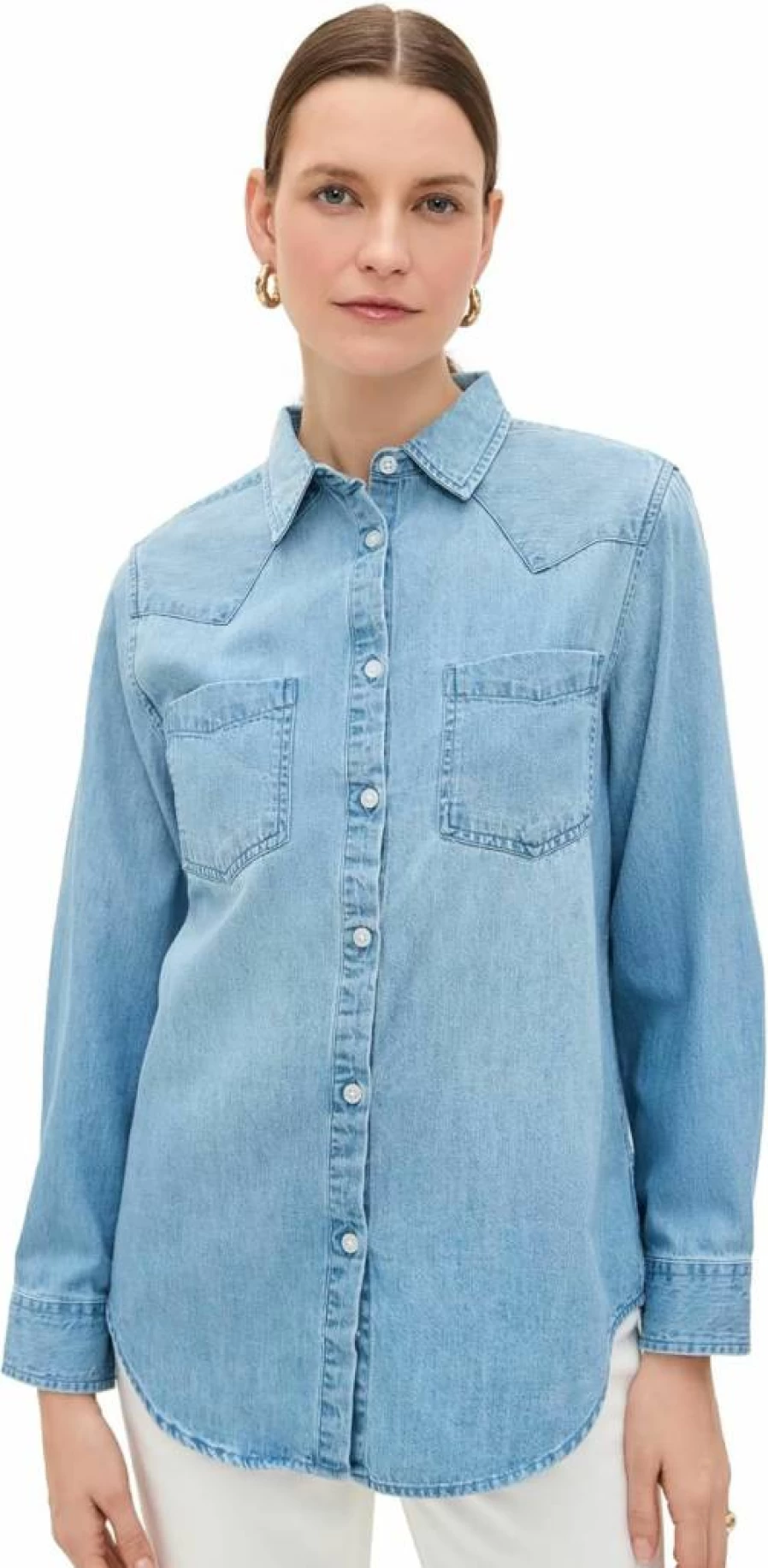 Marea Women's Chambray Western Shirt - Classic Denim Style Button-Up Top