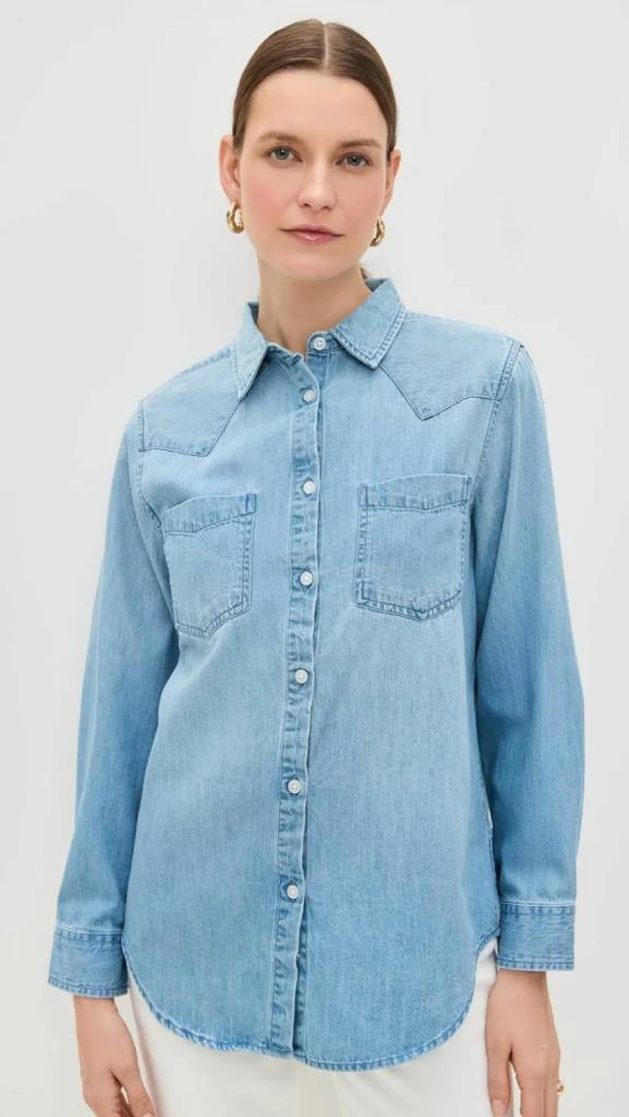 Marea Women's Chambray Western Shirt - Classic Denim Style Button-Up Top