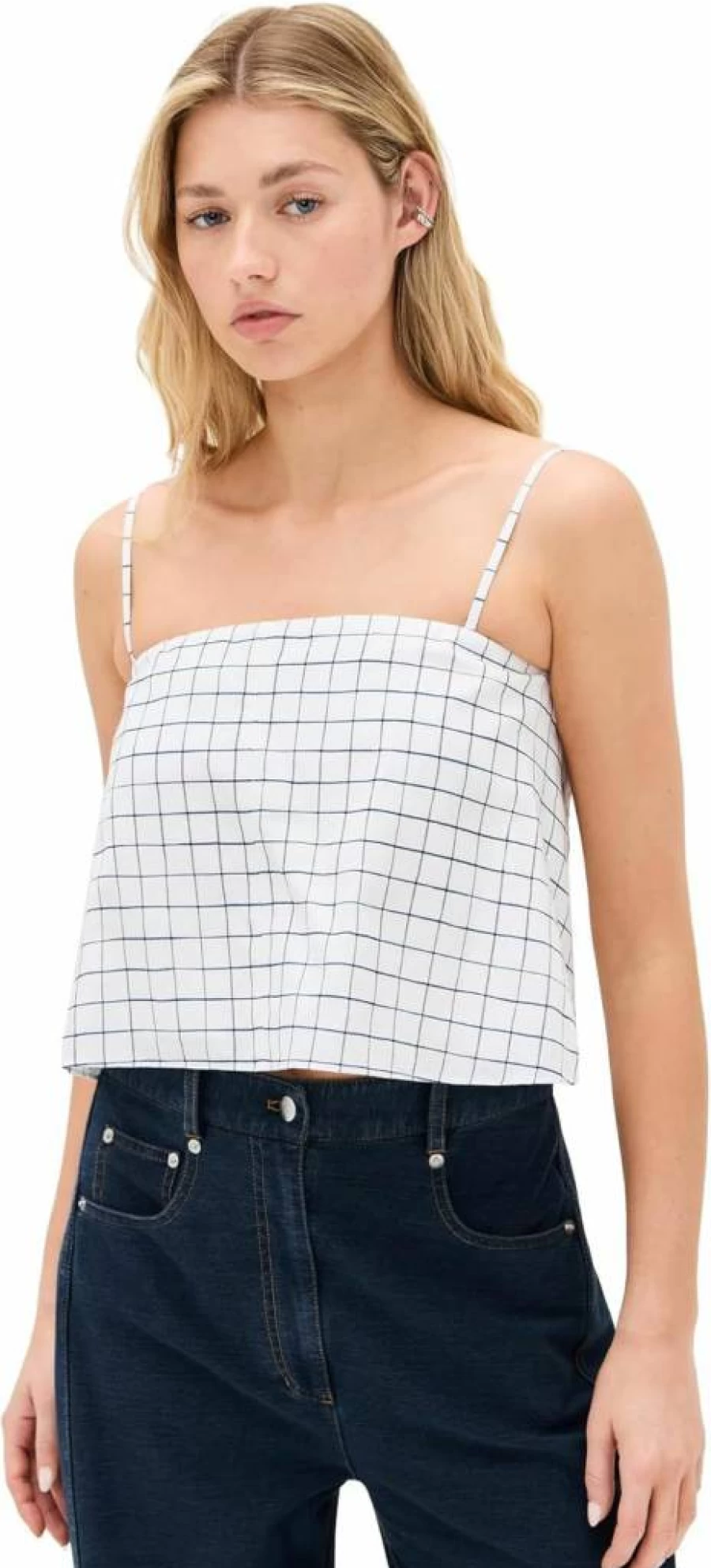 Vince Women's Strapless Plaid Top with Tie Back Detail - Trendy Trellis Print Blouse