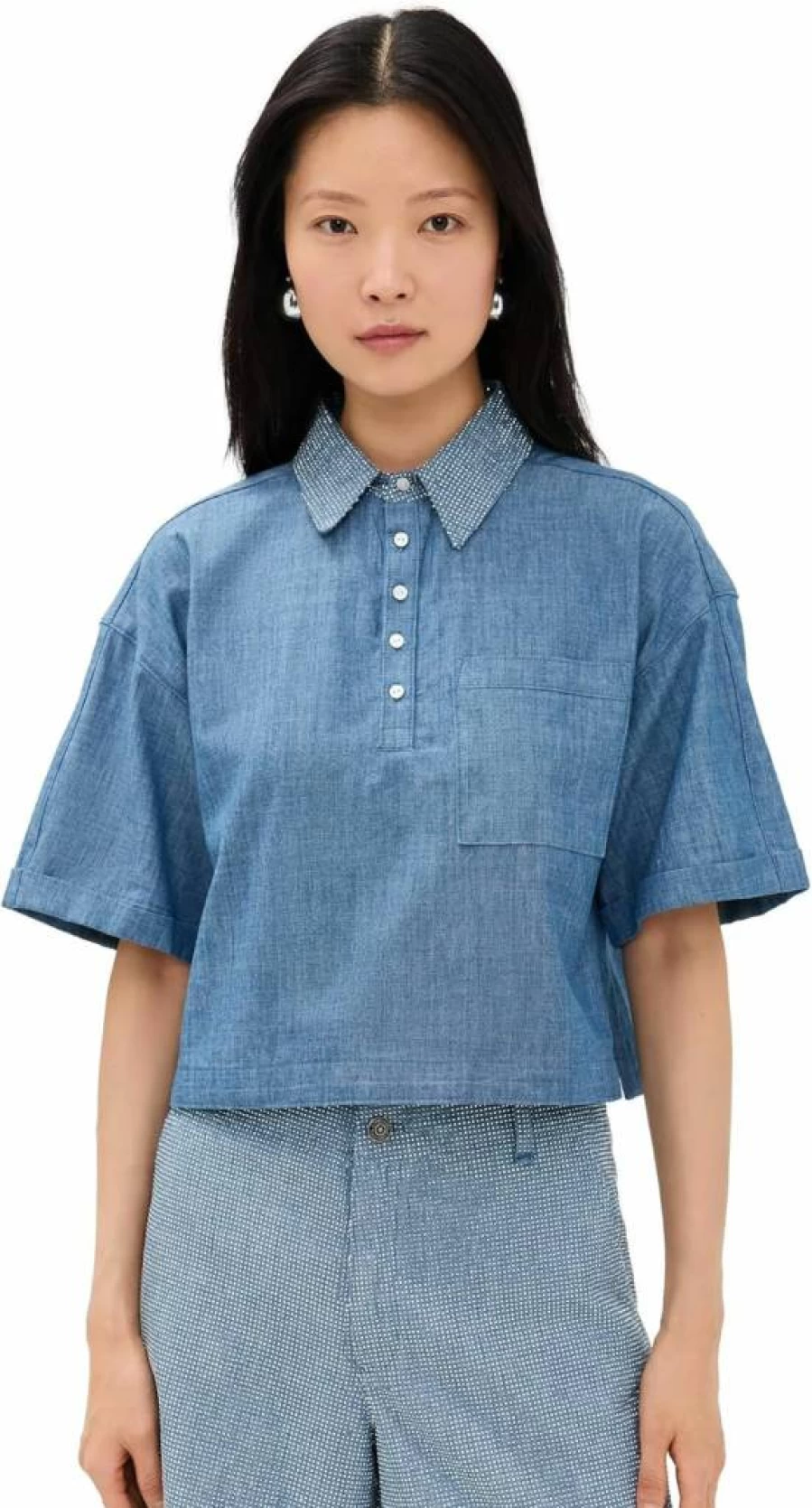 Cinq a Sept Women's Arno Chambray Blouse | Stylish Casual Top
