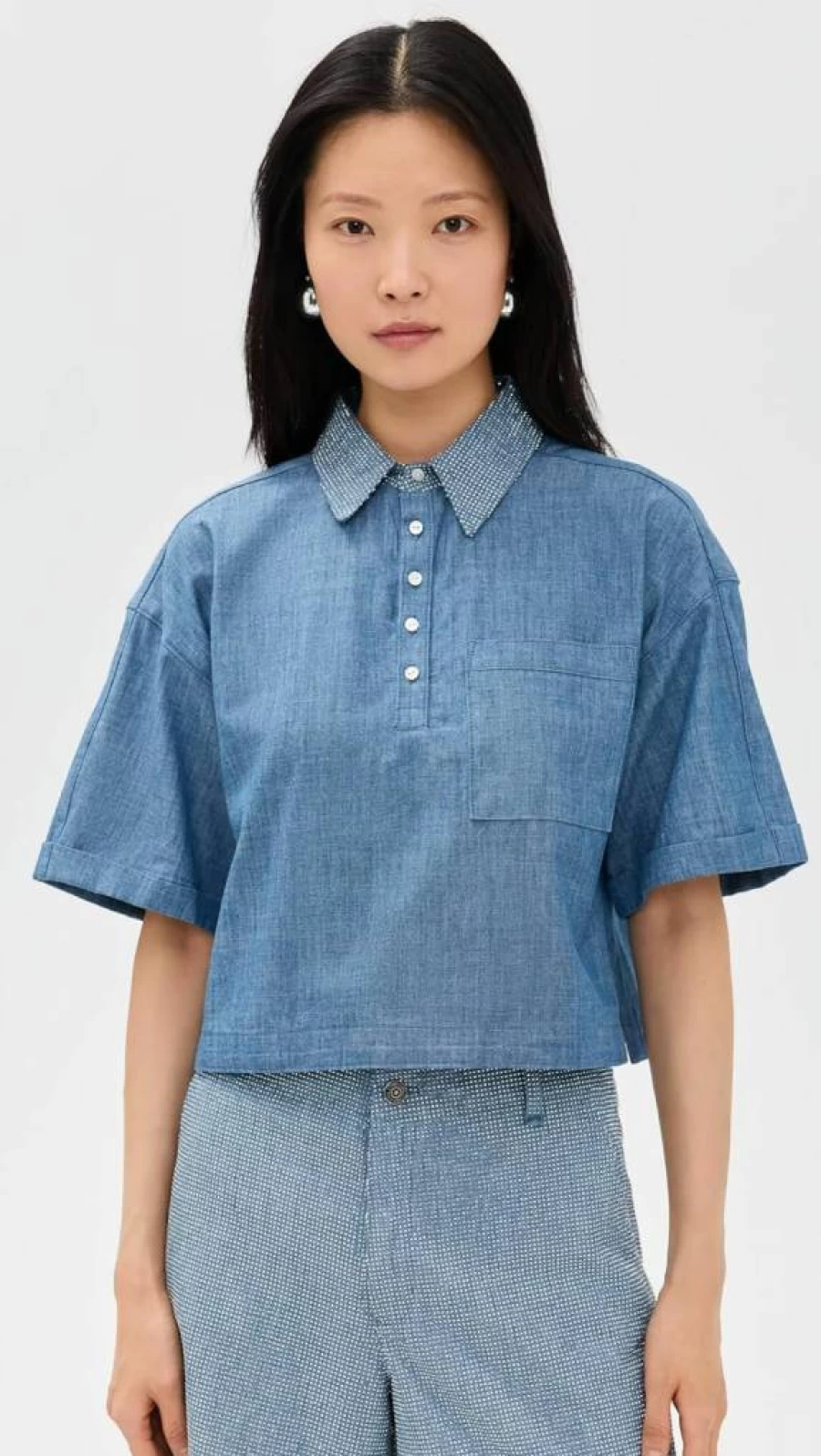 Cinq a Sept Women's Arno Chambray Blouse | Stylish Casual Top