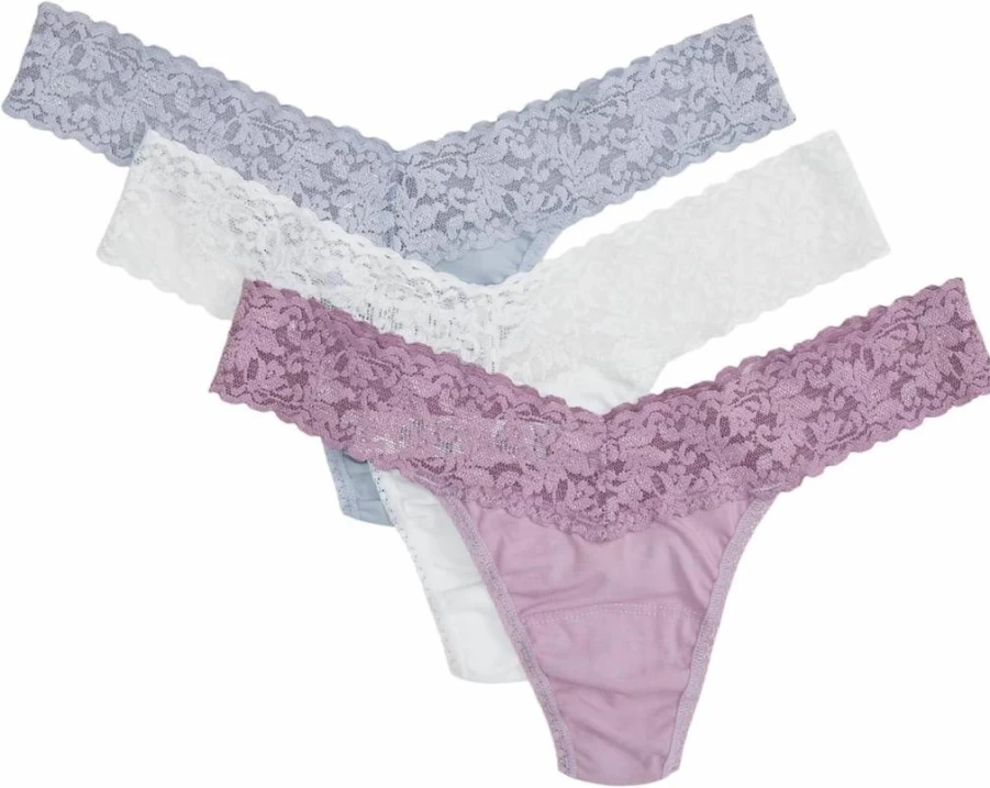 Hanky Panky Women's Low Rise Thongs - Supima Cotton & Lace Lingerie Panties, 3 or 5 Pack, One Size Fits 4-14