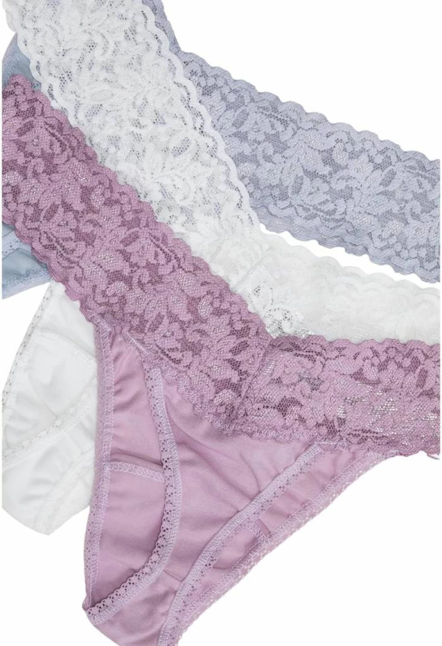 Hanky Panky Women's Low Rise Thongs - Supima Cotton & Lace Lingerie Panties, 3 or 5 Pack, One Size Fits 4-14