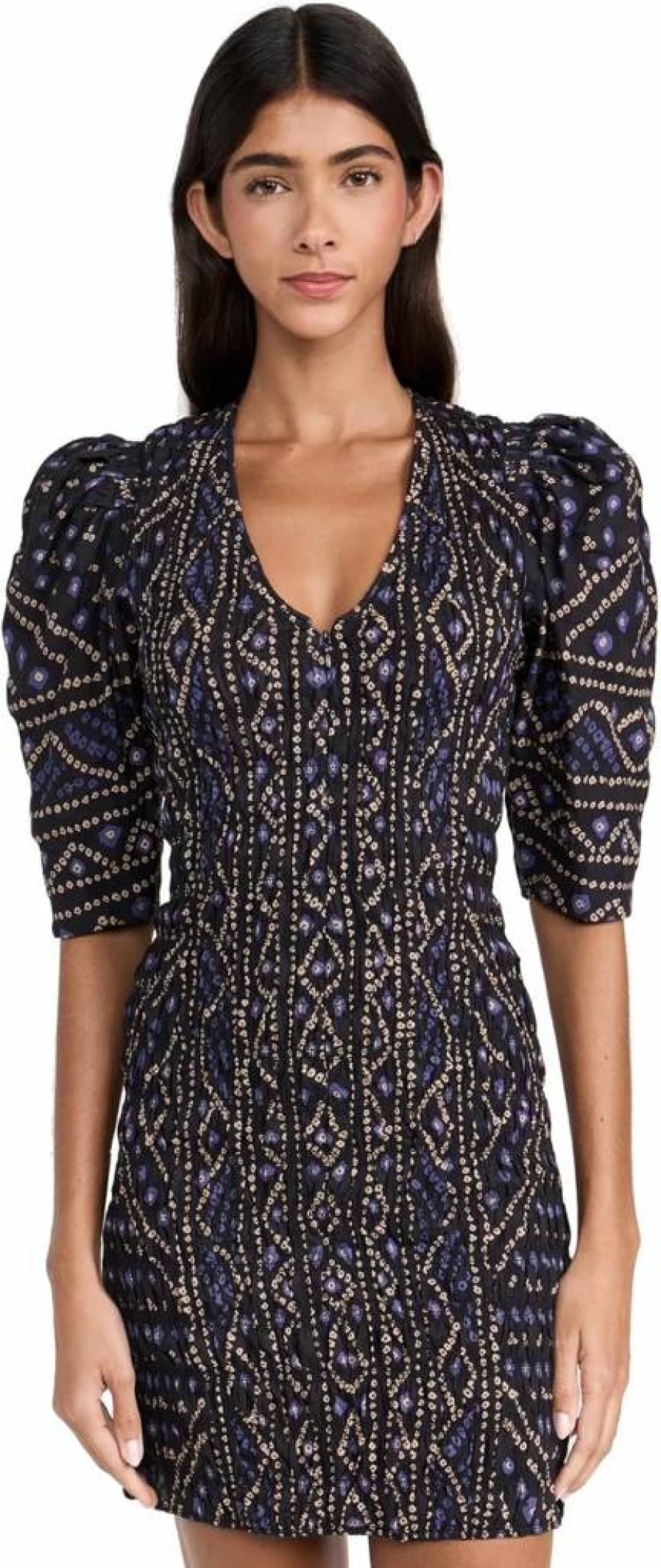 Sea Women's Delphine Smocked Cotton Dress - Floral Summer Midi Dress with Puff Sleeves