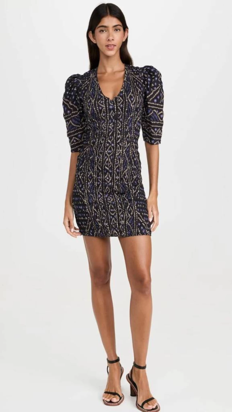 Sea Women's Delphine Smocked Cotton Dress - Floral Summer Midi Dress with Puff Sleeves