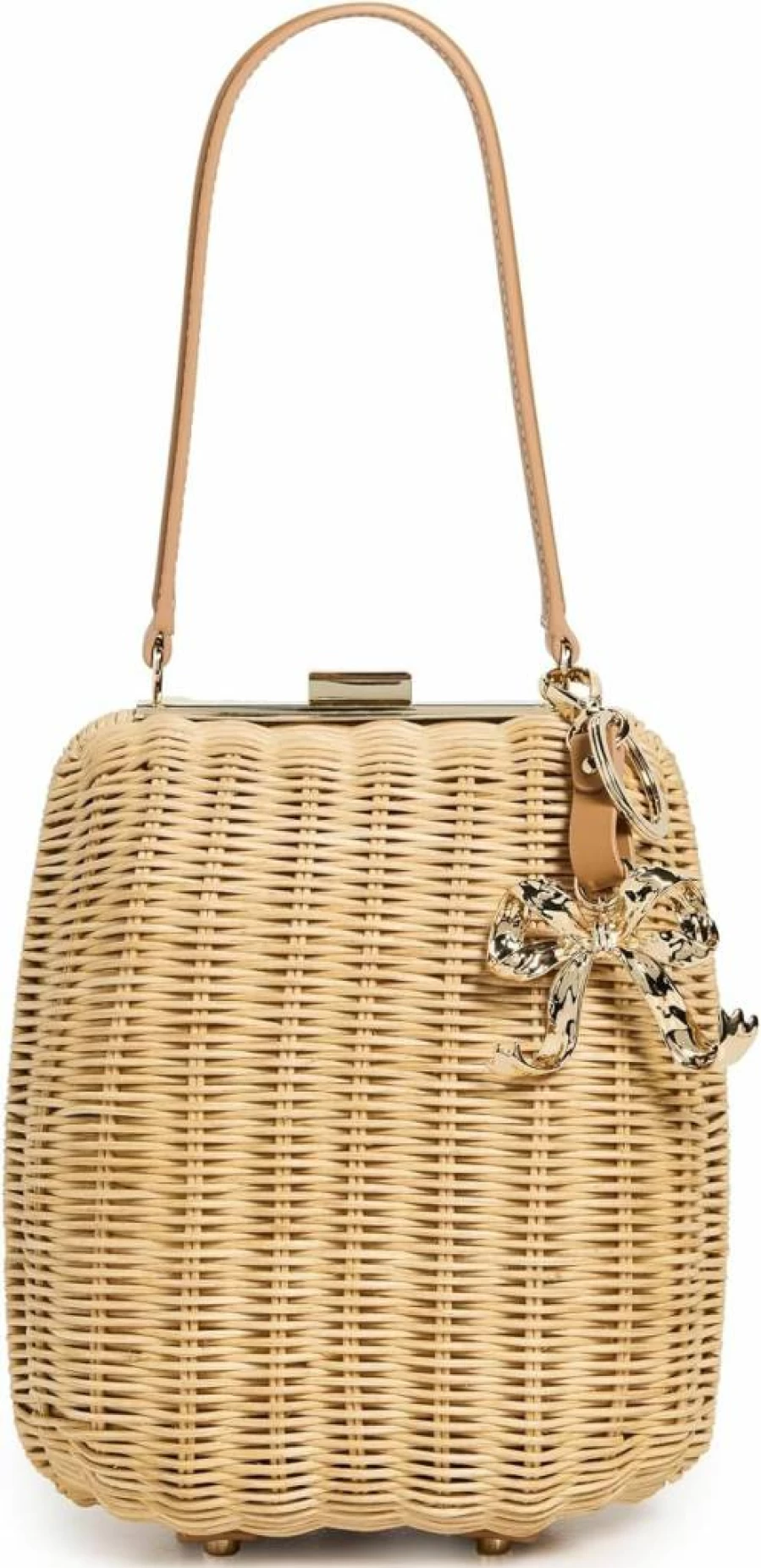Self Portrait Women's Brown Rattan Handbag with Detachable Keychain – Stylish Boho Accessory