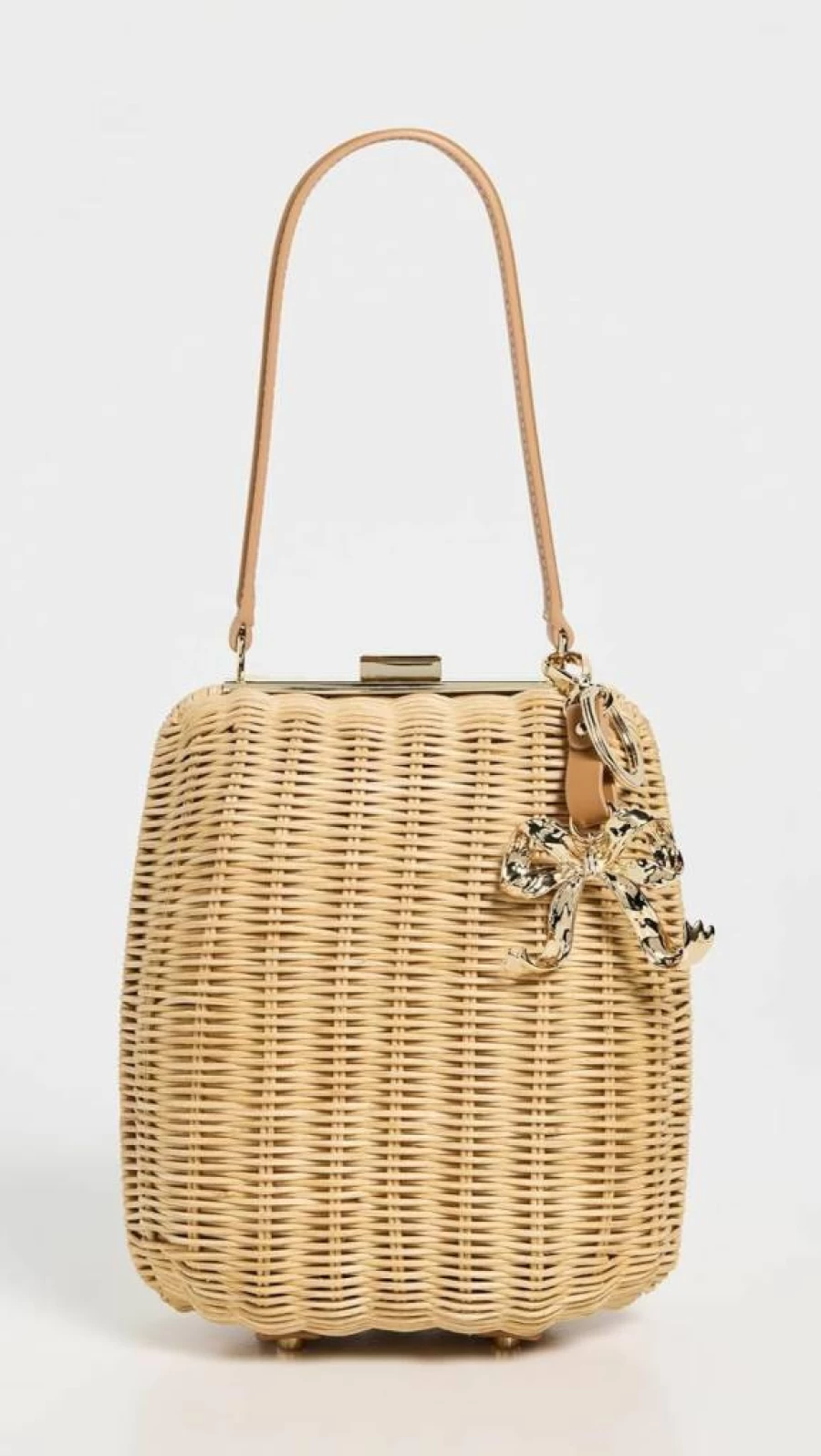 Self Portrait Women's Brown Rattan Handbag with Detachable Keychain – Stylish Boho Accessory
