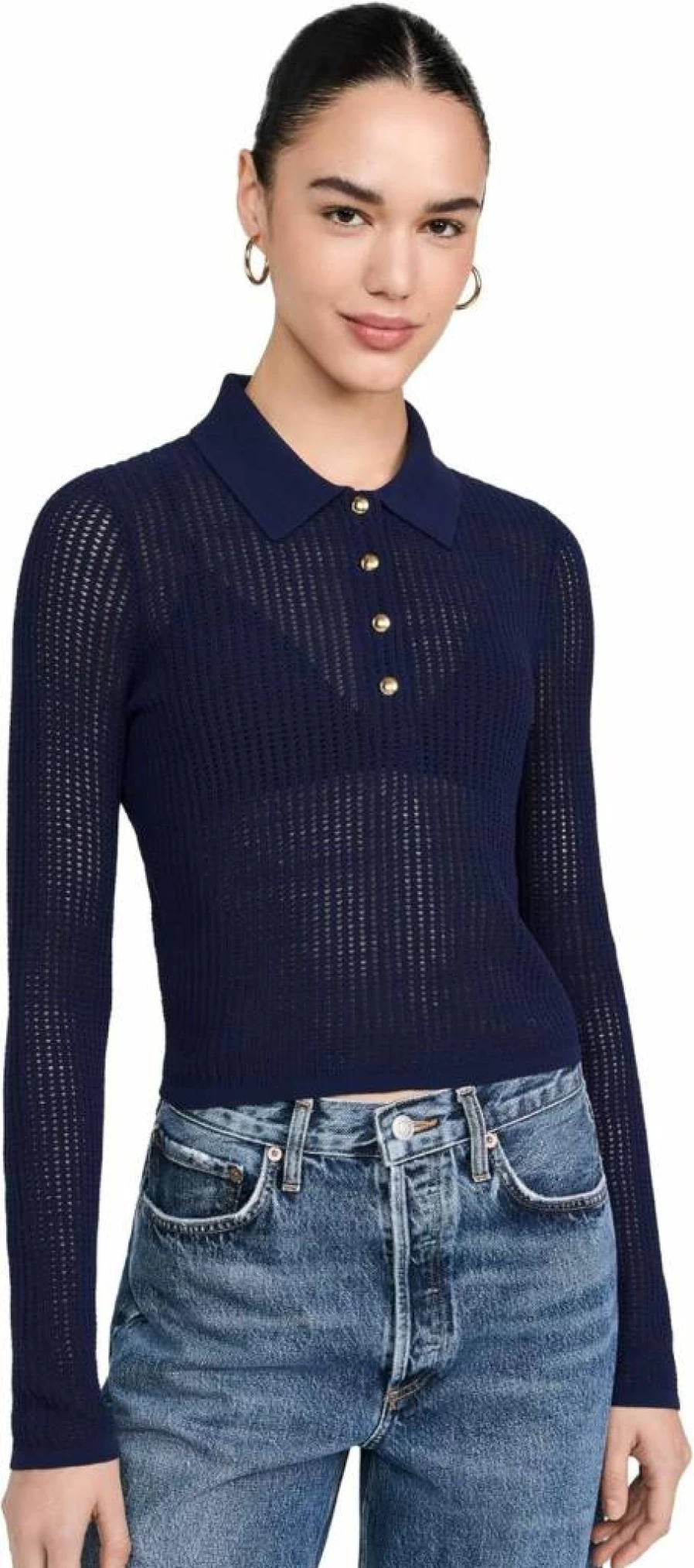 Rag & Bone Women's Viola Polo Shirt Long Sleeve Cotton Blend Classic Fit
