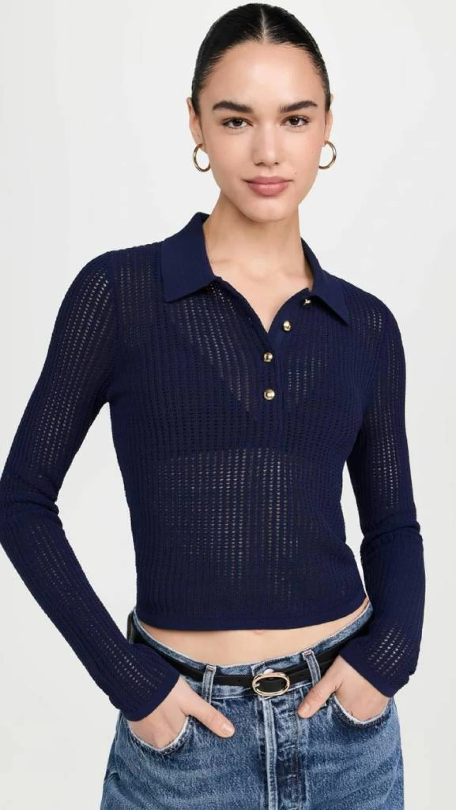 Rag & Bone Women's Viola Polo Shirt Long Sleeve Cotton Blend Classic Fit