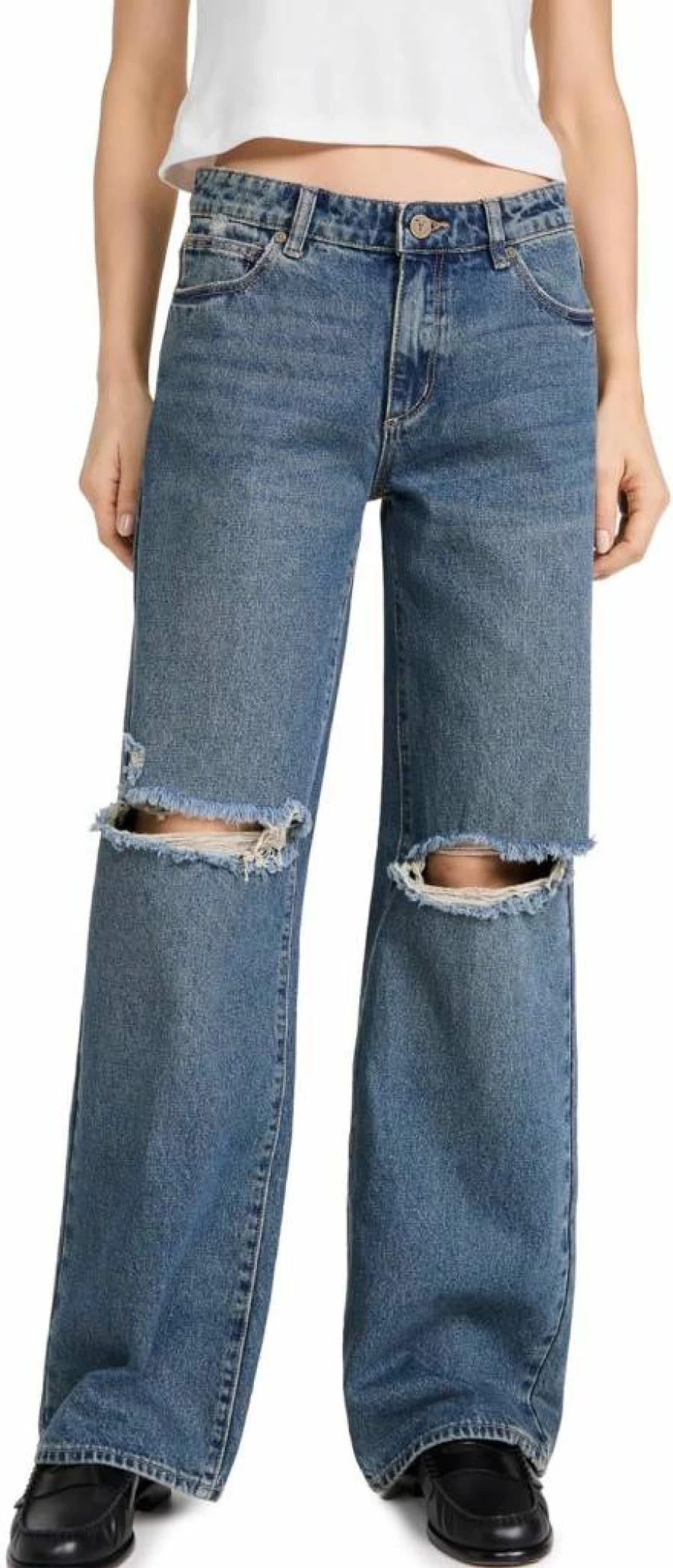 ABRAND Women's Distressed Baggy Jeans - Devyn High Waist Ripped Denim Pants for Women