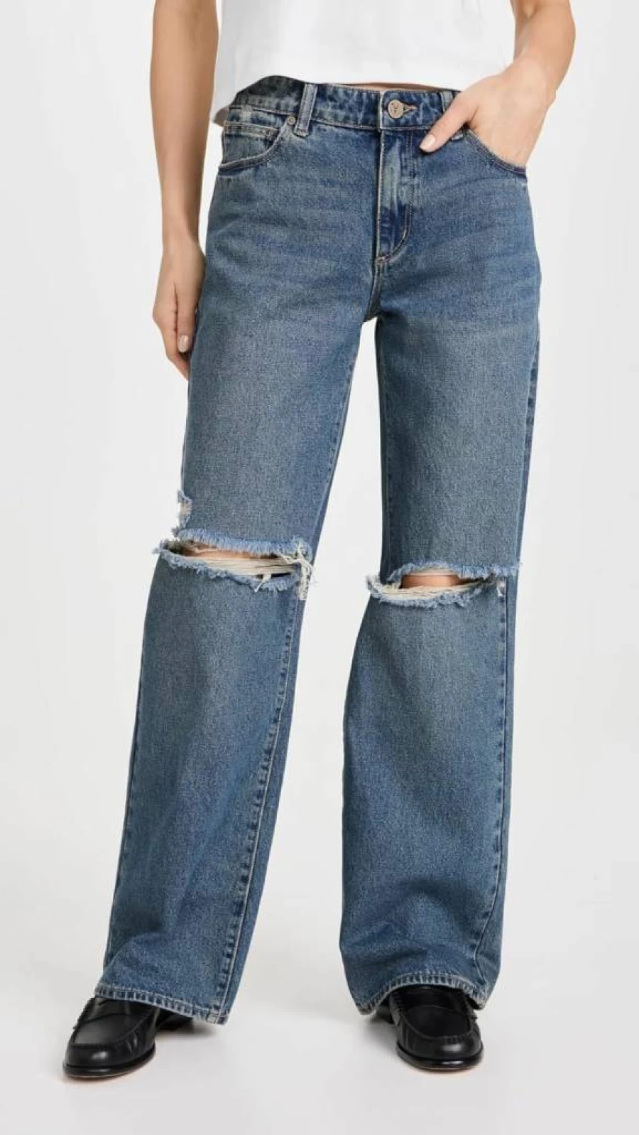 ABRAND Women's Distressed Baggy Jeans - Devyn High Waist Ripped Denim Pants for Women