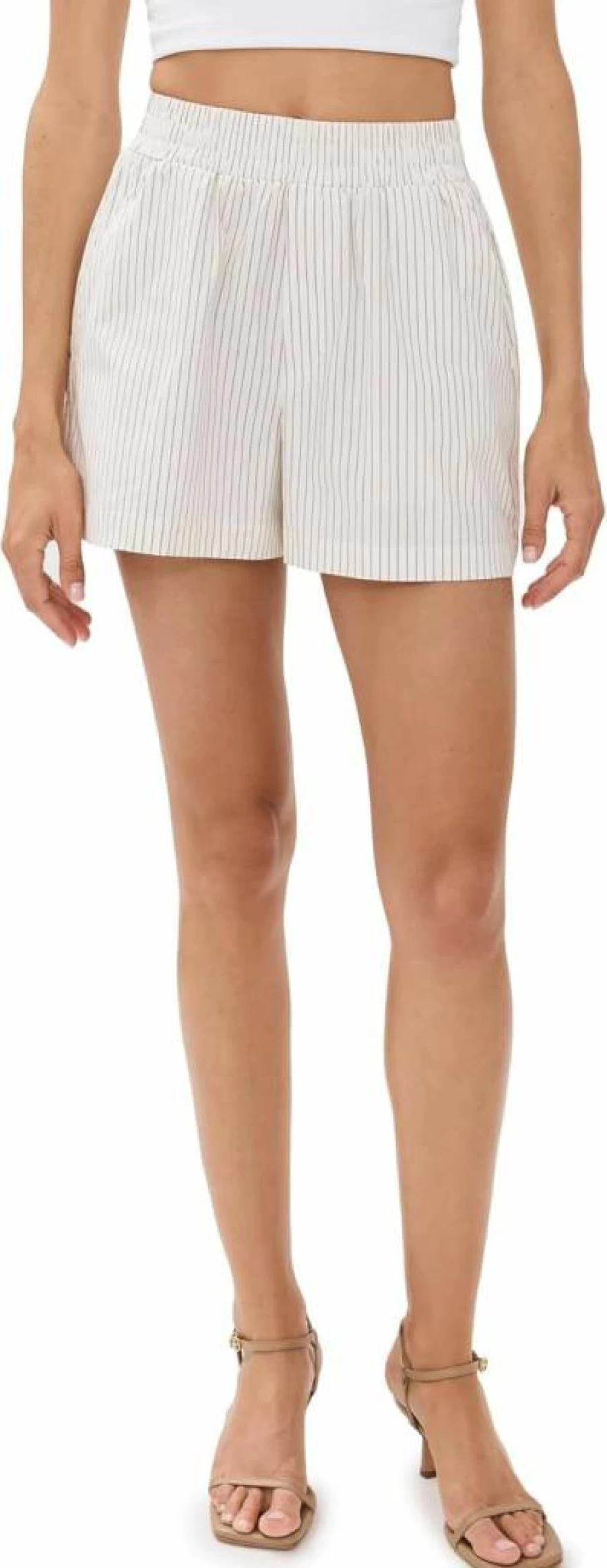Good American Women's Striped Poplin Shorts | Casual Weekend Shorts | Comfortable Summer Shorts