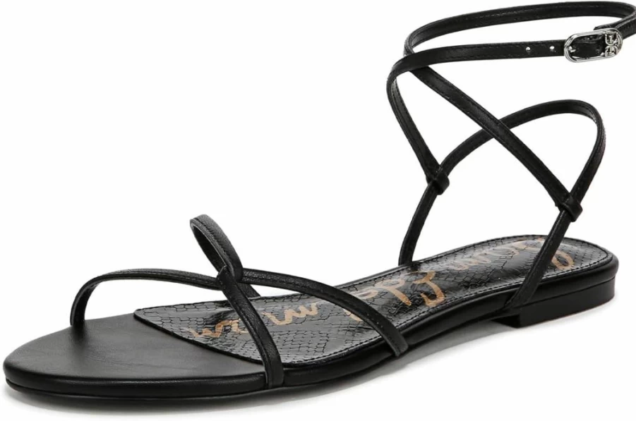 Sam Edelman Women's Ellina Flat Sandal – Comfortable Summer Leather Slides with Adjustable Straps
