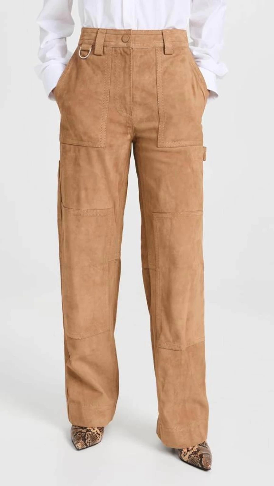 SAKS POTTS Women's Genuine Leather Pants with Rose Embossed Detail - High-Waisted Fashion Trousers