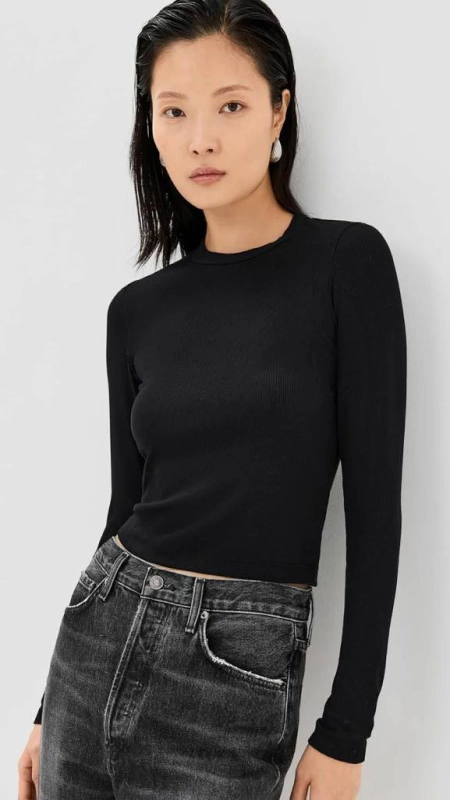 Stateside Women's Fine Rib Cropped T-Shirt | Slim Fit Short Sleeve Top