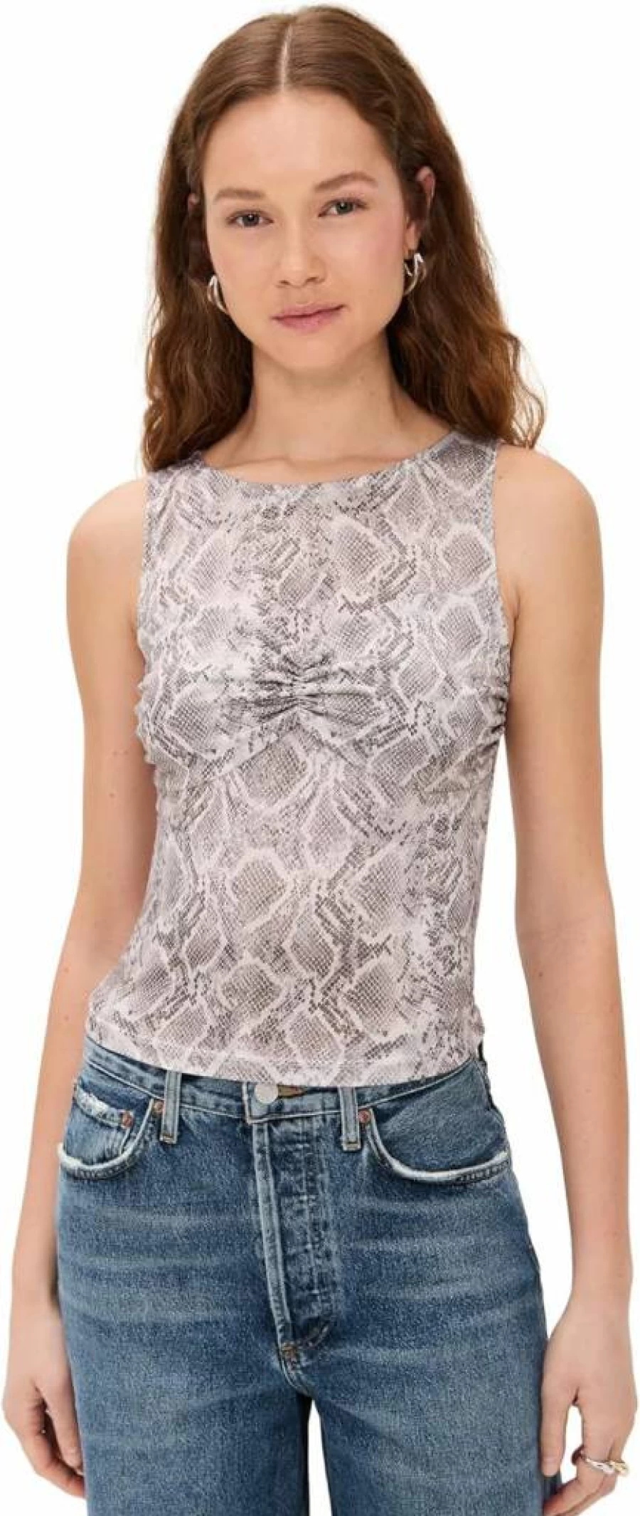 Good American Ruched Slinky Tank Top - SSP Print 001 - Stylish Fitted Women's Tops