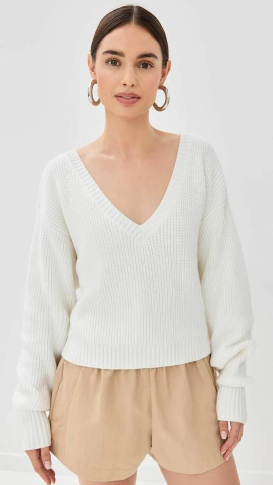 Good American Women's Soft Deep V-Neck Sweater - Cozy Knit Pullover for Women