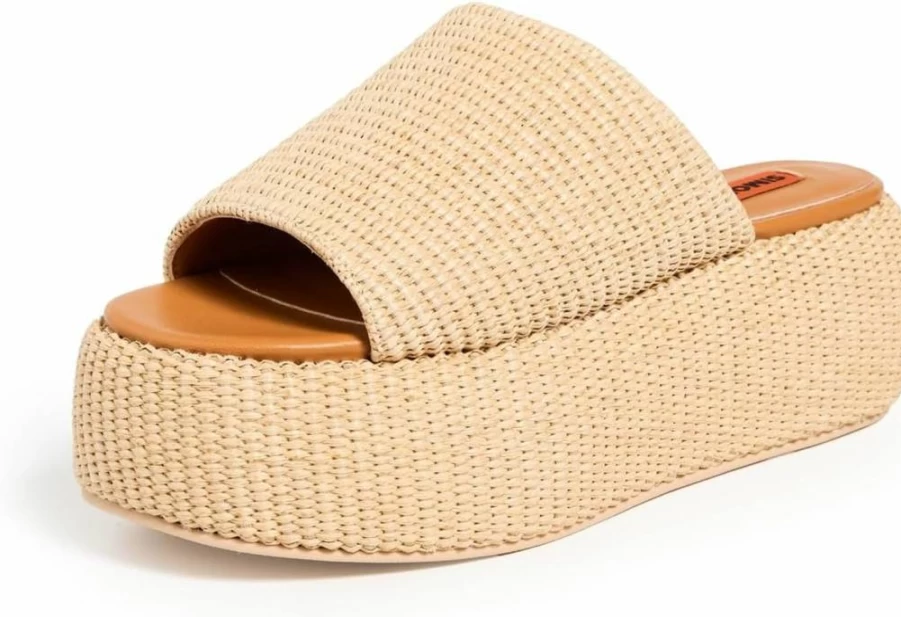 SIMON MILLER USA Women's Raffia Platform Sandals F285 Cloudy Summer Shoes