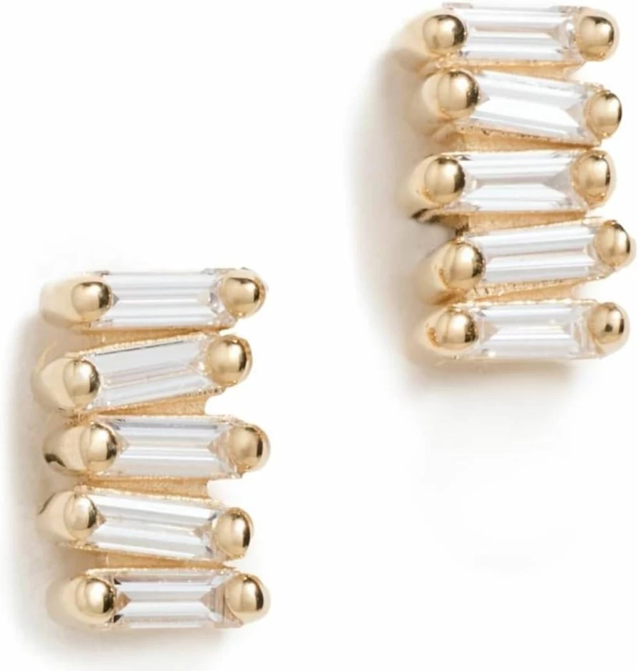 Suzanne Kalan 14K Gold Diamond Bar Stud Earrings for Women - Micro Classic Design