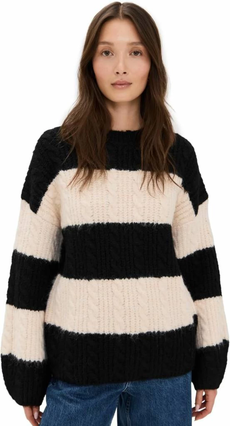 Endless Rose Women's Striped Oversized Knit Sweater Casual Chic Winter Pullover