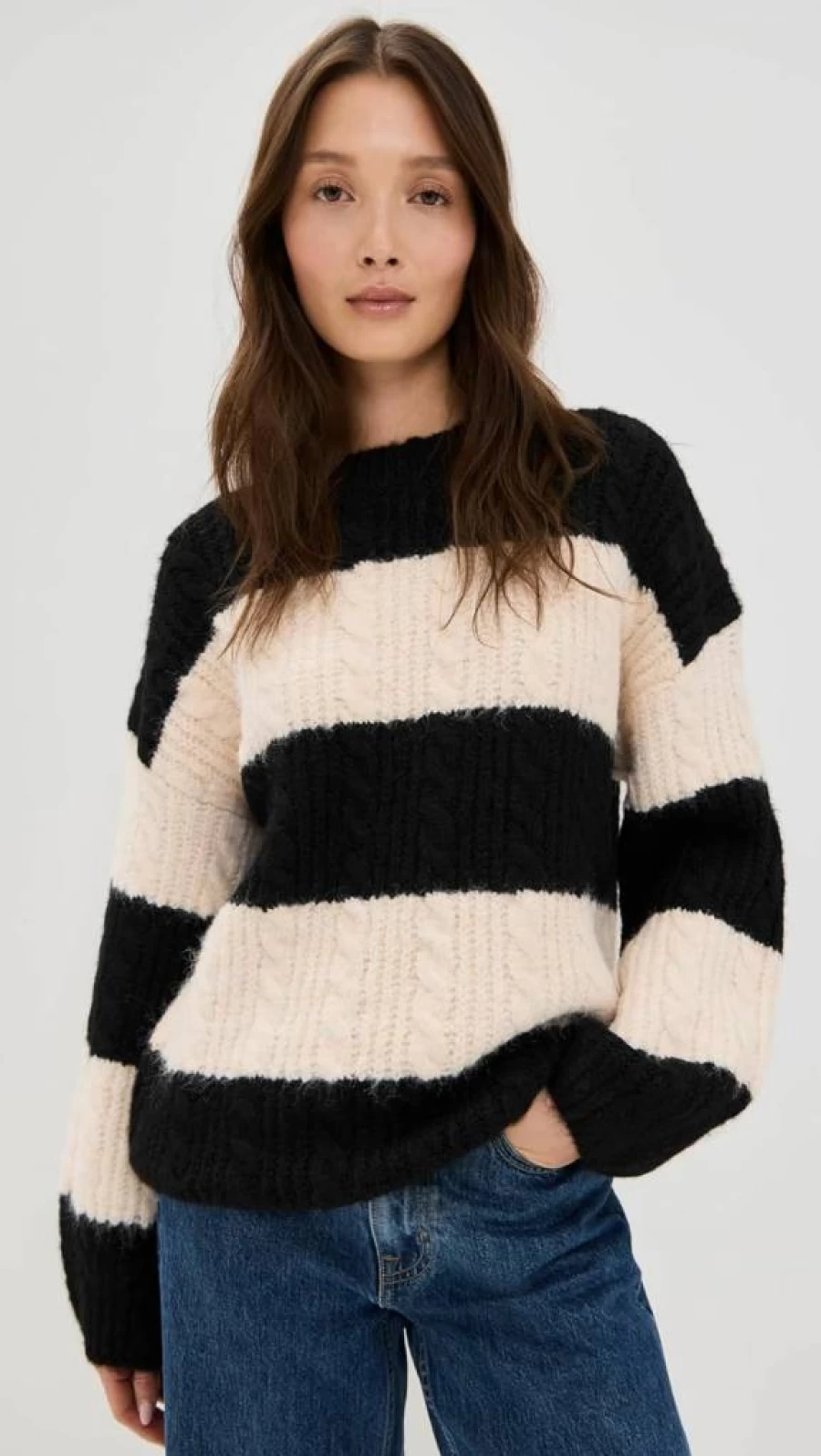 Endless Rose Women's Striped Oversized Knit Sweater Casual Chic Winter Pullover