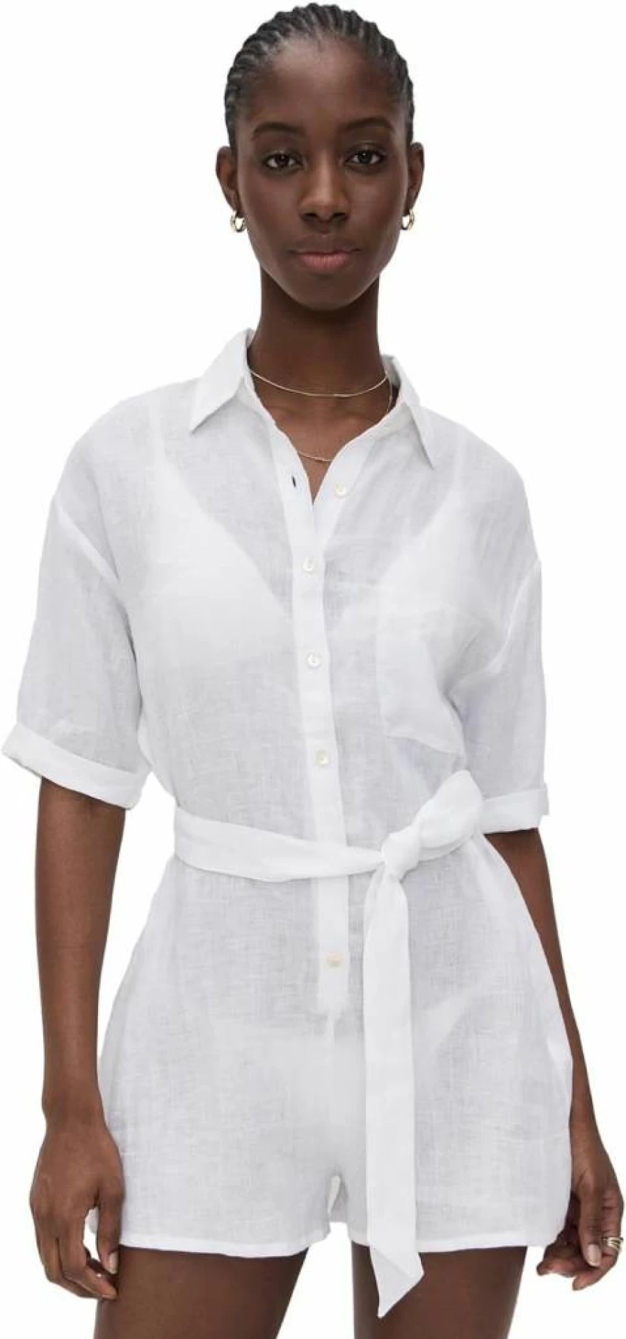 Vitamin A Women's Playa Linen Short Romper - Swimsuit Cover Up Beachwear