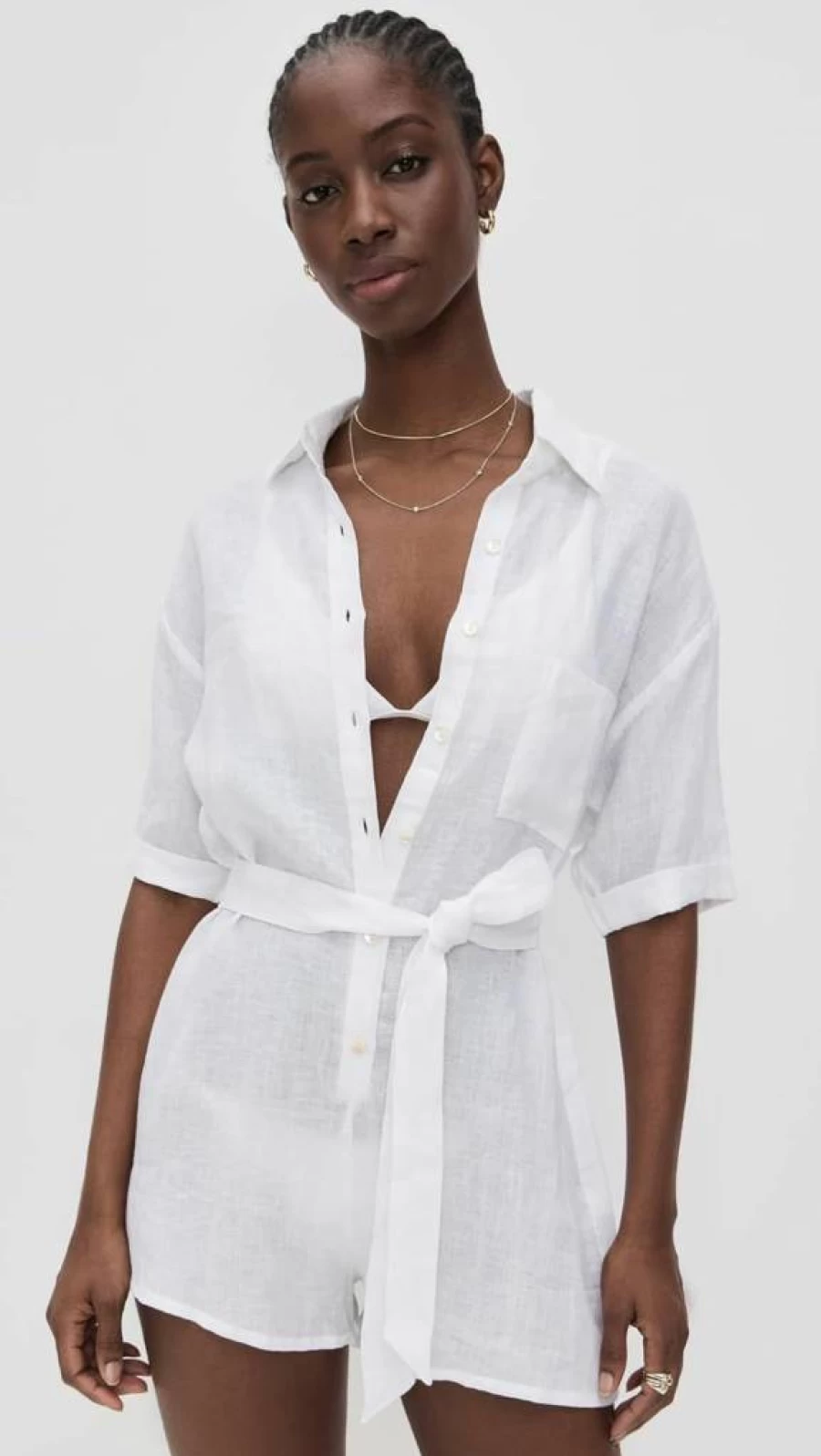 Vitamin A Women's Playa Linen Short Romper - Swimsuit Cover Up Beachwear