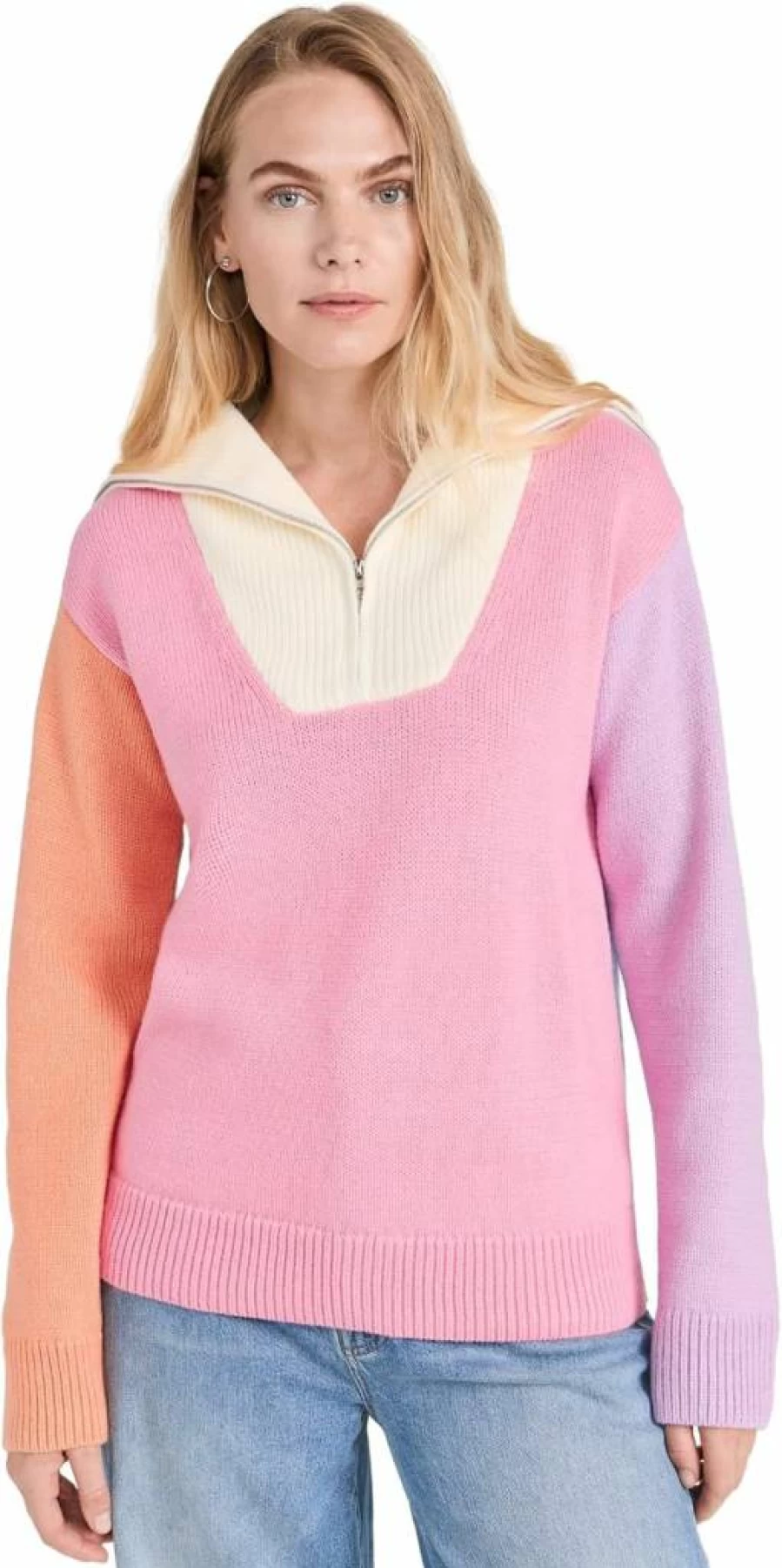 English Factory Women's Colorblock Zip-Up Sweater - Stylish Pullover for Casual Wear