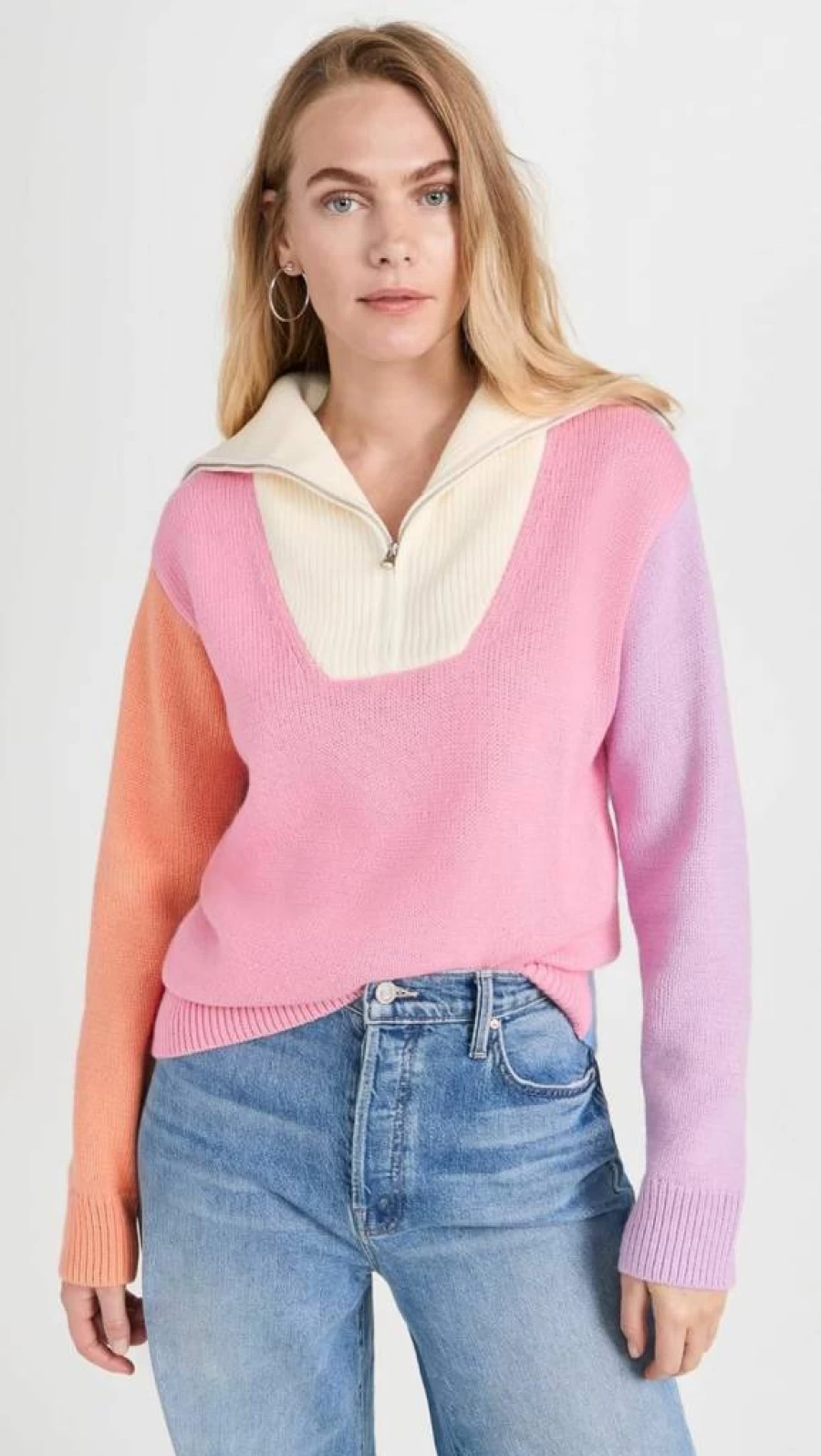 English Factory Women's Colorblock Zip-Up Sweater - Stylish Pullover for Casual Wear