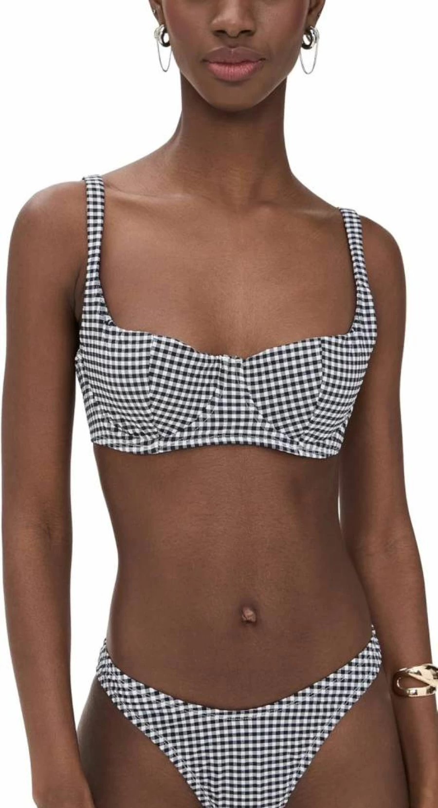Good American Women's Balconette Bra - Floral Gingham Lace Bralette for Comfort and Support