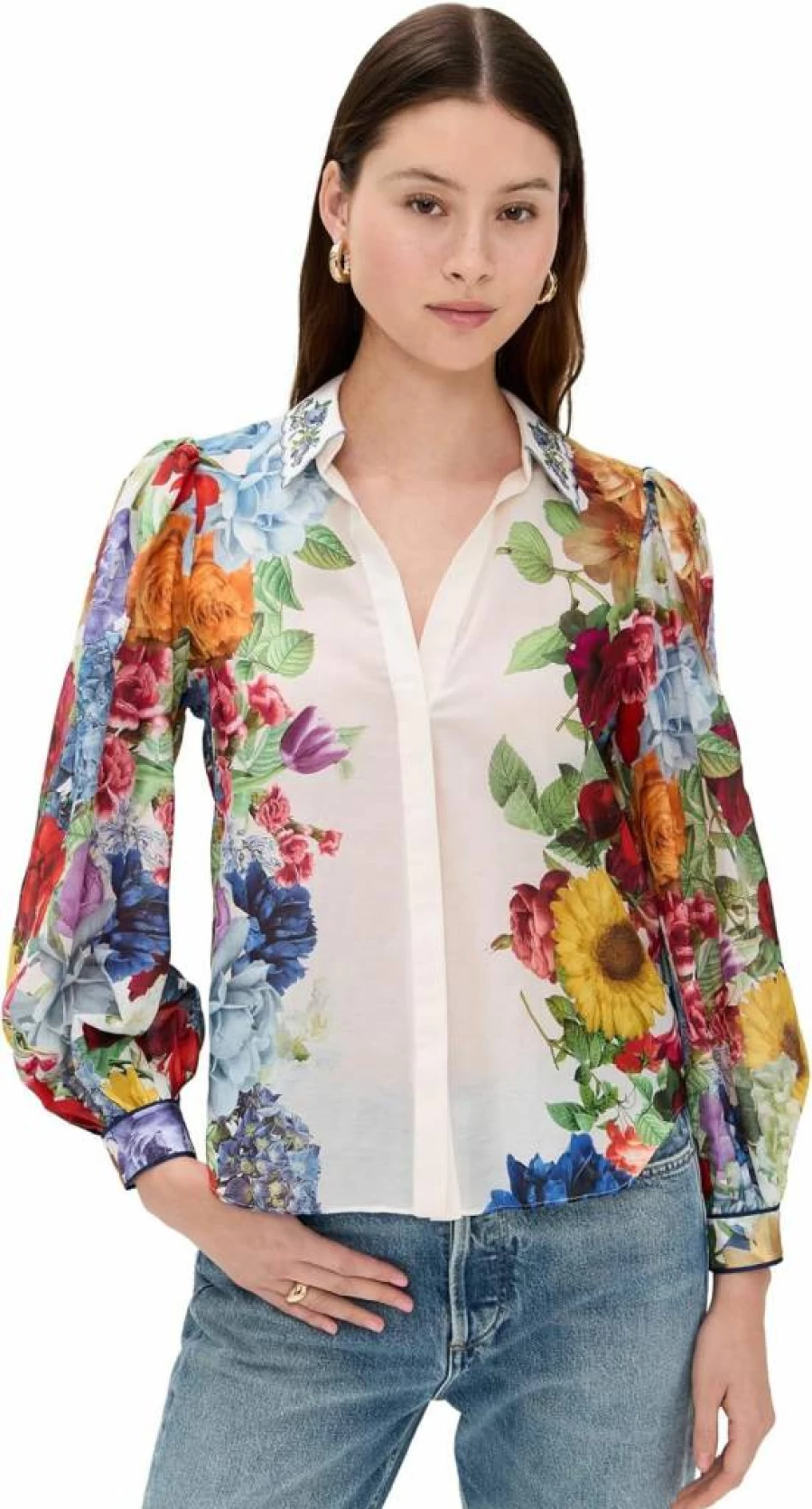 alice + olivia Women's Roanne Button-Down Shirt Classic Fit Blouse for Women Stylish Casual Top