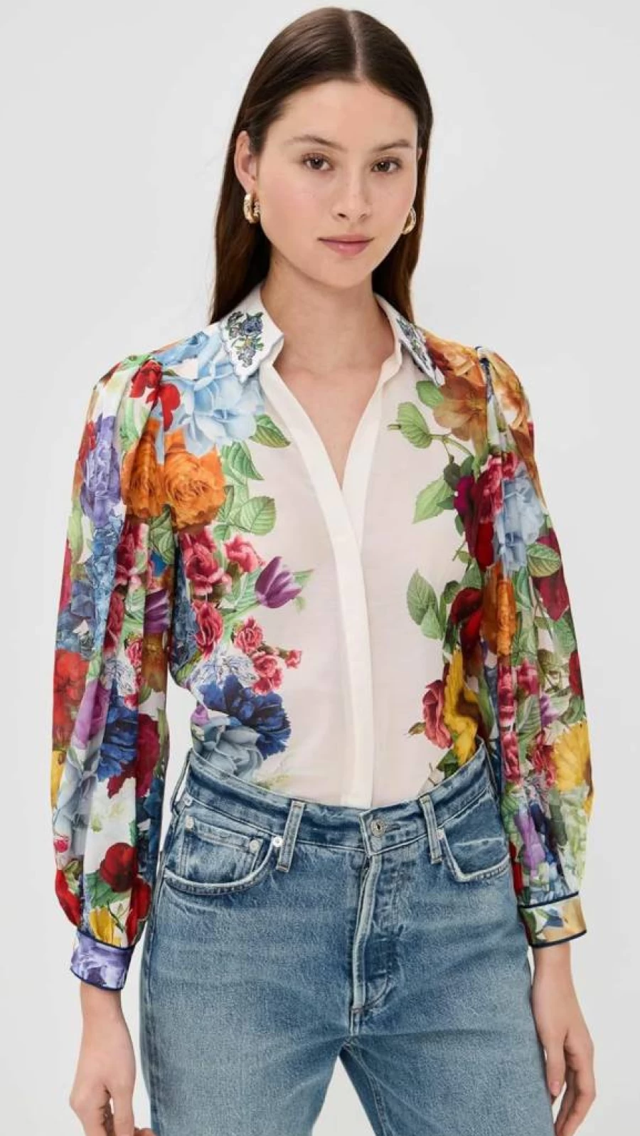 alice + olivia Women's Roanne Button-Down Shirt Classic Fit Blouse for Women Stylish Casual Top