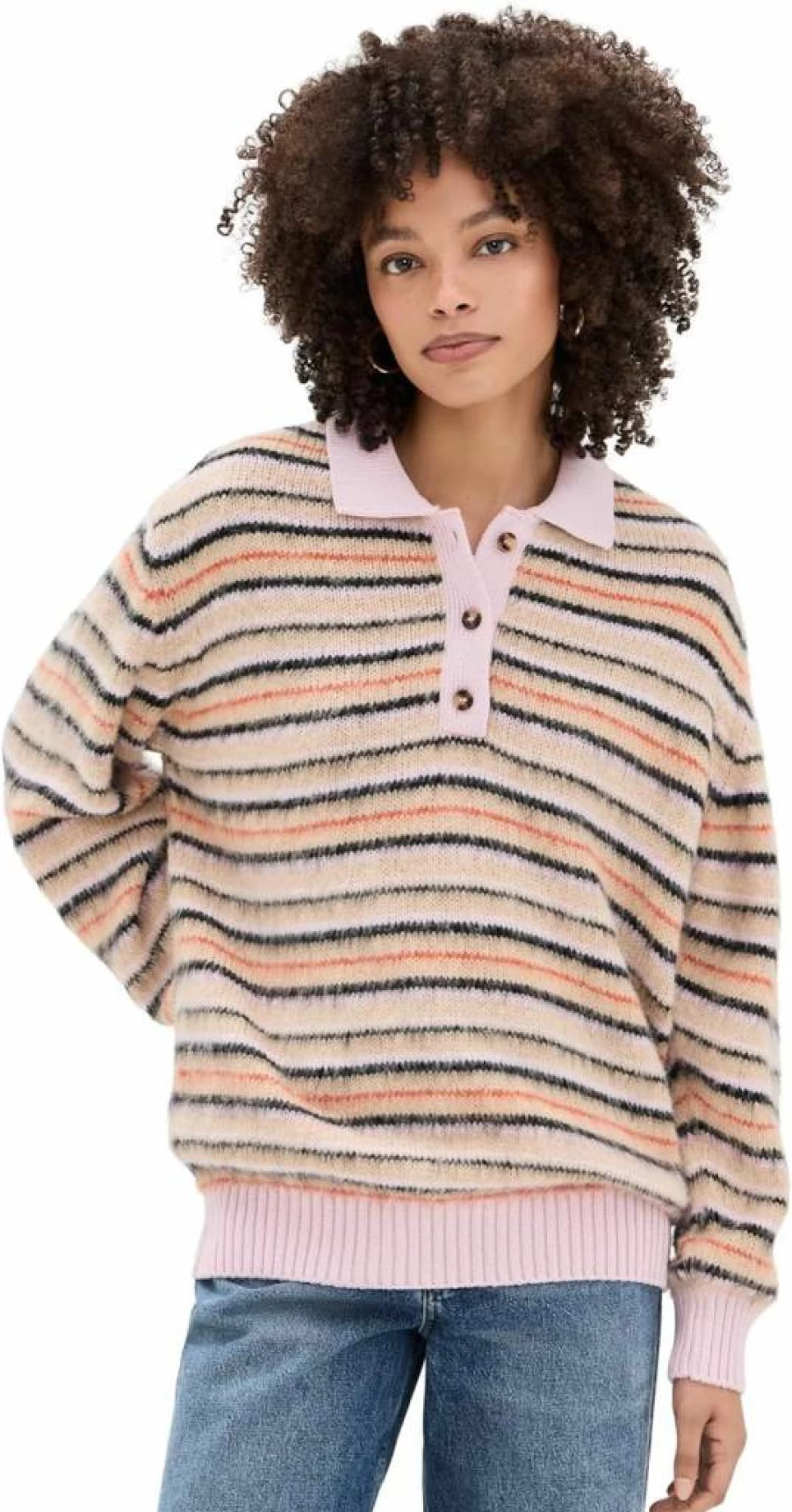 Stine Goya Women's Long Sleeve Knit Polo Shirt - Stylish Casual Top for Women