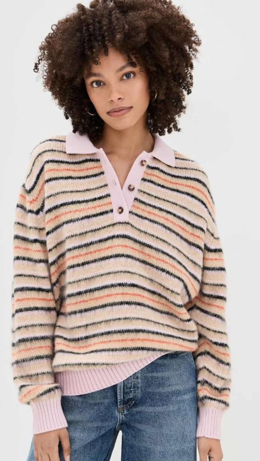 Stine Goya Women's Long Sleeve Knit Polo Shirt - Stylish Casual Top for Women
