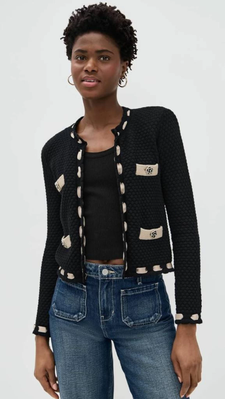 L'AGENCE Women's Astor Cardigan with Contrast Trim - Stylish Knit Sweater